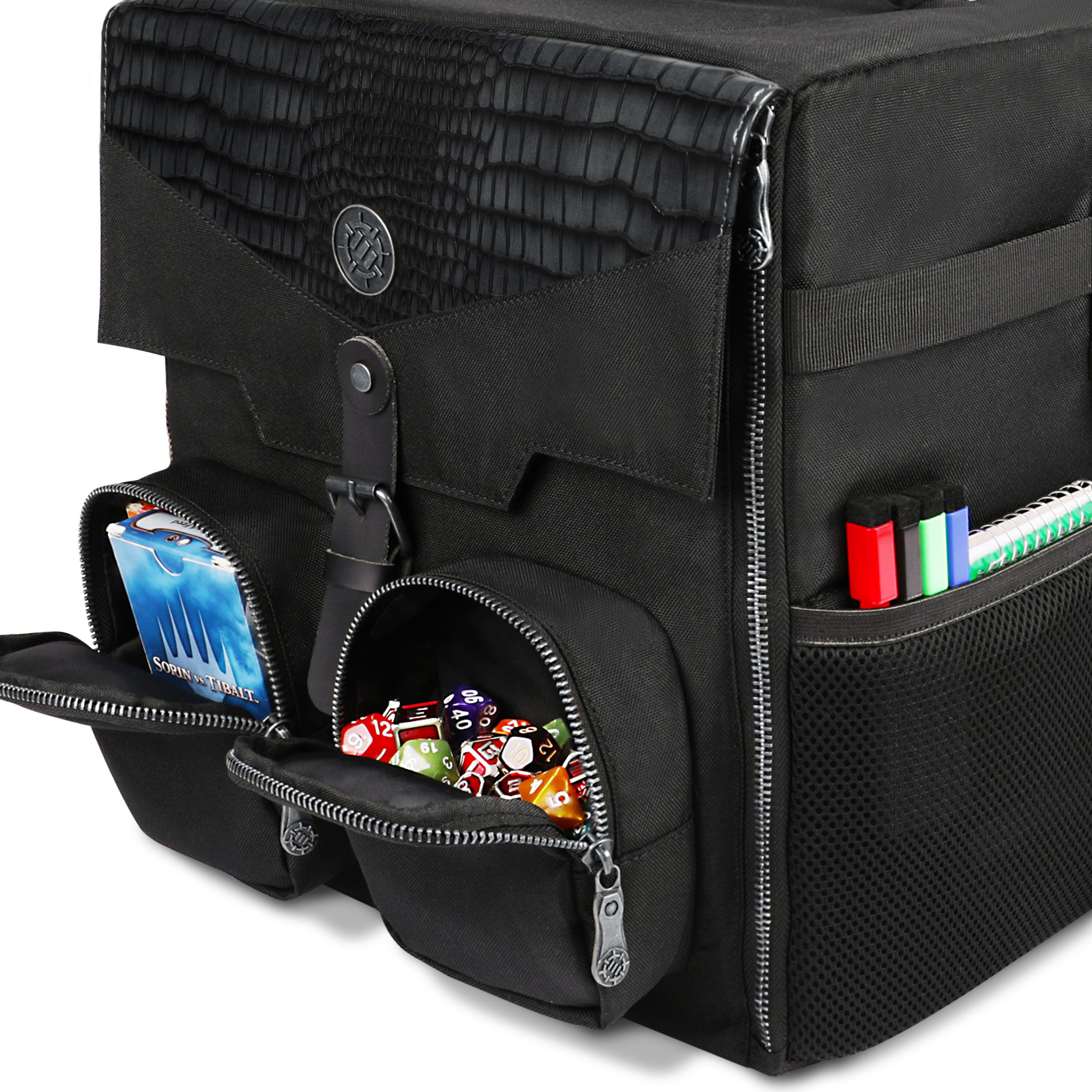 ENHANCE Bolso de Hombro Juegos Mesa - Edición de Coleccionista con Correa el Hombro y Bolsillos Accesorios Como Dados, Cartas y Más - Estuche Reforzado que Protege tus Juegos Mesa (Dragón Negro)