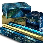 Hallmark Christmas Wrapping Paper Rolls, Metallic Foil Holiday Gift Wrap (Pack of 3: 60 sq. ft. ttl) Elegant Navy Blue and Gold for Christmas, Hanukkah, Weddings, Graduations