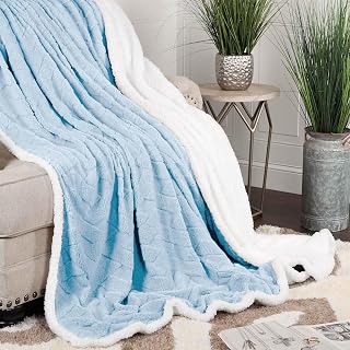 Superior Fleece Reversible Lattice Blanket, Decorative Blankets for Bedroom, Sofa, Fuzzy, Plush, Fluffy, Soft, Cute Room Decor, Beautiful Cover, Comfort Essentials, Nuuk Collection, Throw, Light Blue