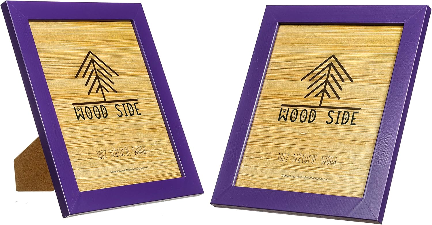 8.5 x 11 Wooden Rustic Picture Frames - Set of 2 for Diploma Documents and Certificates Wall Mount and Tabletop - Natural Wood Photo Frame - Purple
