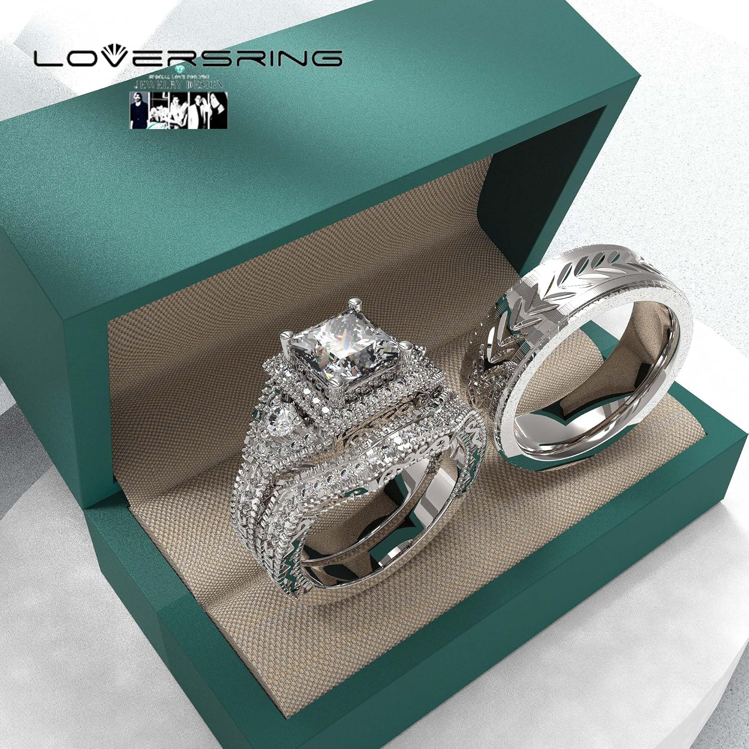 Wedding Ring Sets His And Hers Promise Ring Wedding Ring Sets His And Hers Couples Women 925 Sterling Silver Square Cut Moissanite Man titanium Wedding Band