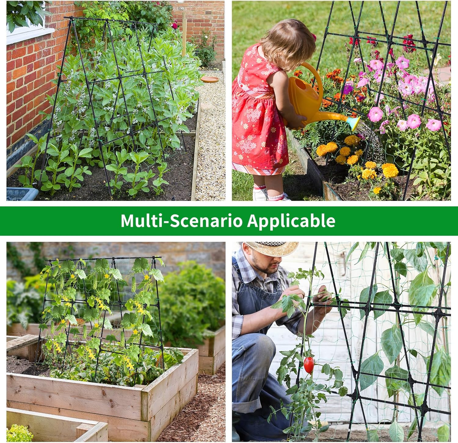 OTOSUNNY Garden Cucumber Trellis for Climbing Plants Outdoor, 50x48 inch A Frame Cucumber Trellis for Garden Raised Bed, Plant Support for Vegetable Vine Pea Bean, with Netting, Black
