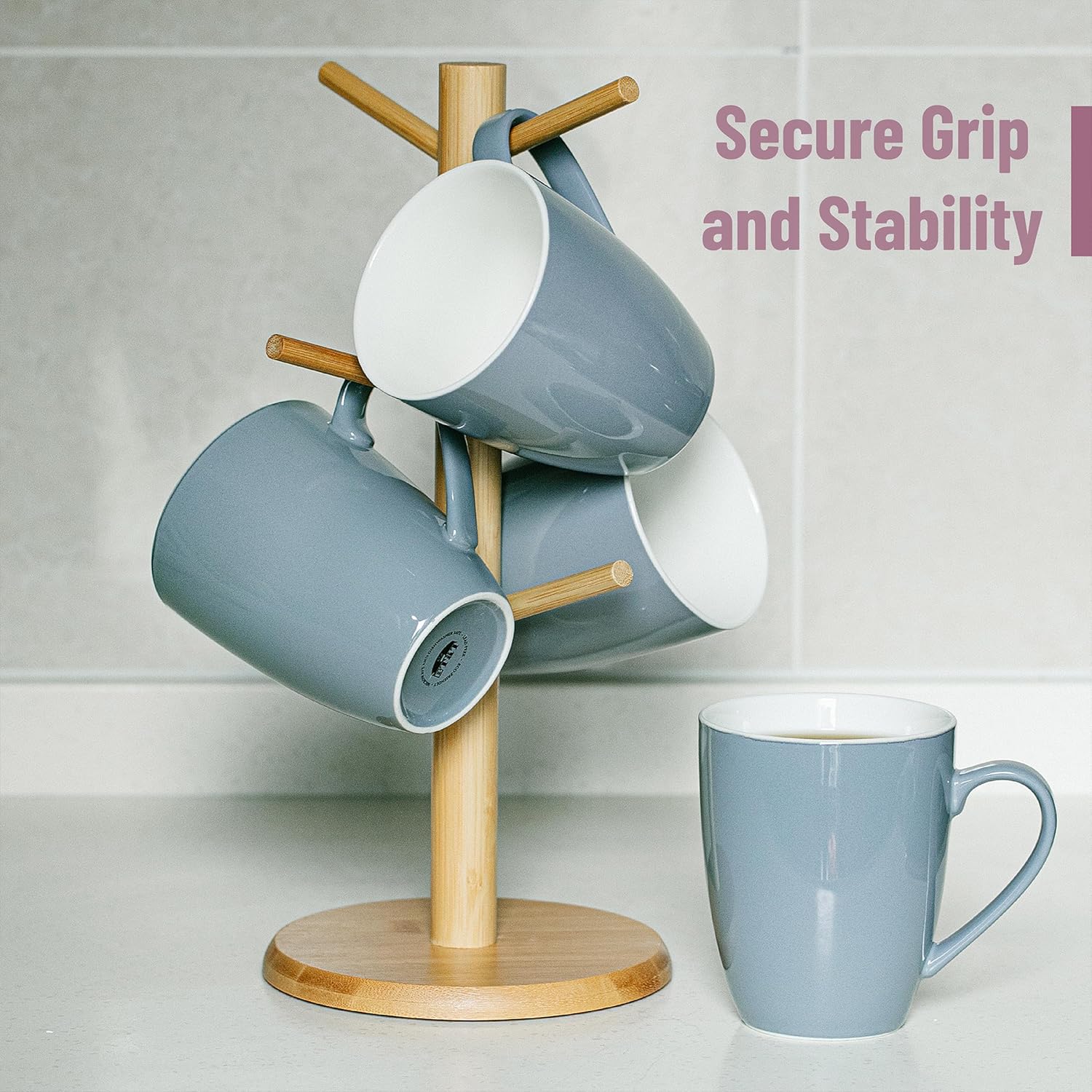 Elegant Gray Ceramic 16oz Coffee Mugs Set of 4