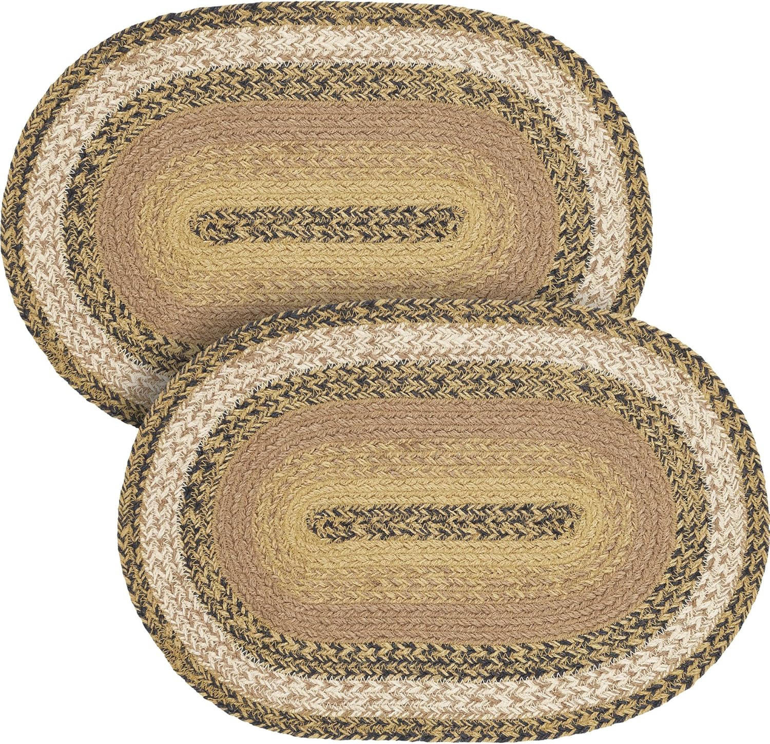 VHC Brands Kettle Grove, Dining Table Placemat, Braided Jute, Oval, Tan & Black, 12x18, 2 Pack