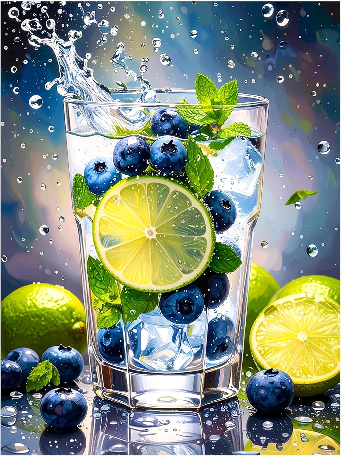 Tile Mural Blueberry Lime Mint Cocktail Fruit Drink Kitchen Wall Art Backsplash