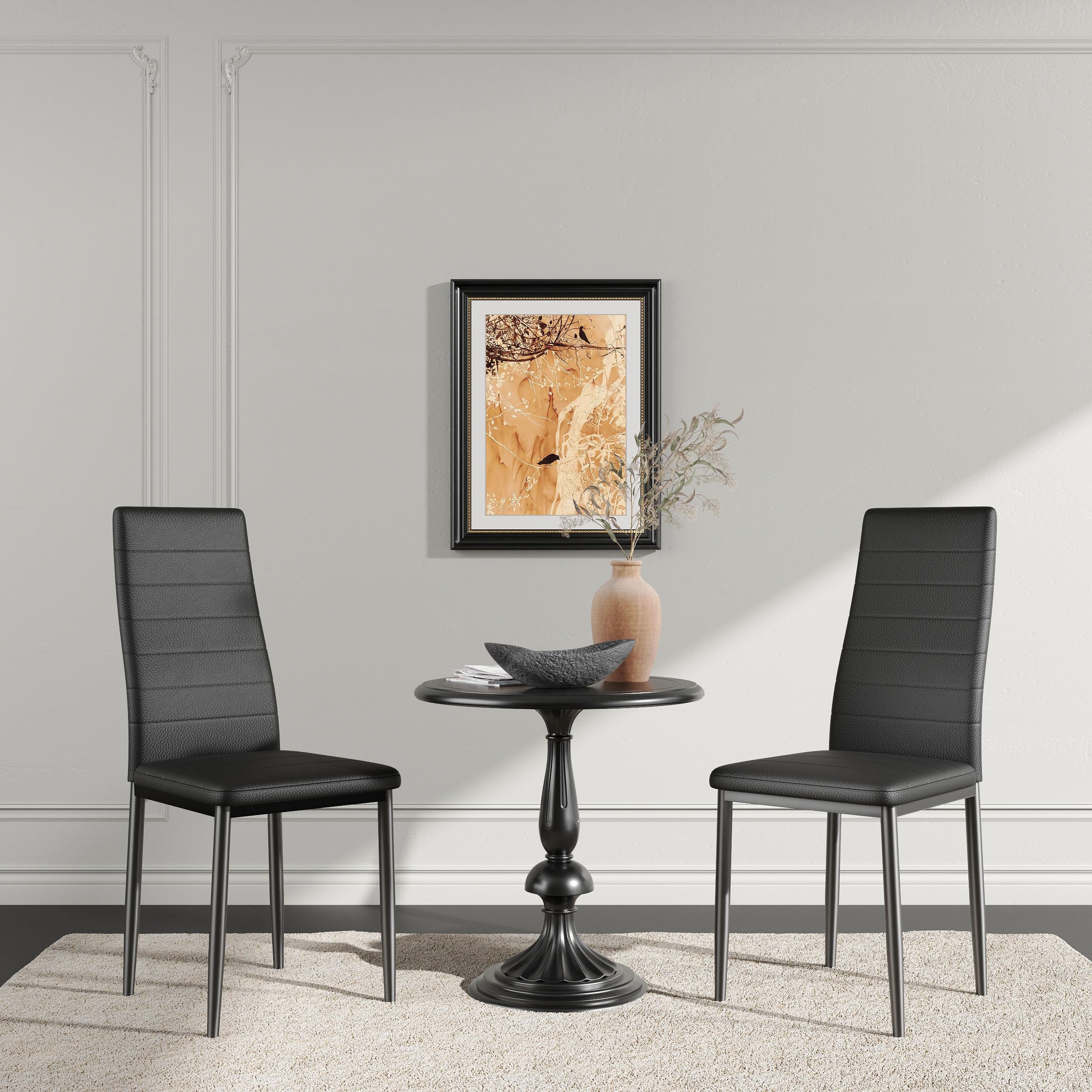 DEWINNER Sedia da pranzo nordica (set da 6), design ergonomico, gambe in metallo, imbottita vintage, sedia da cucina casual con cuciture, nero