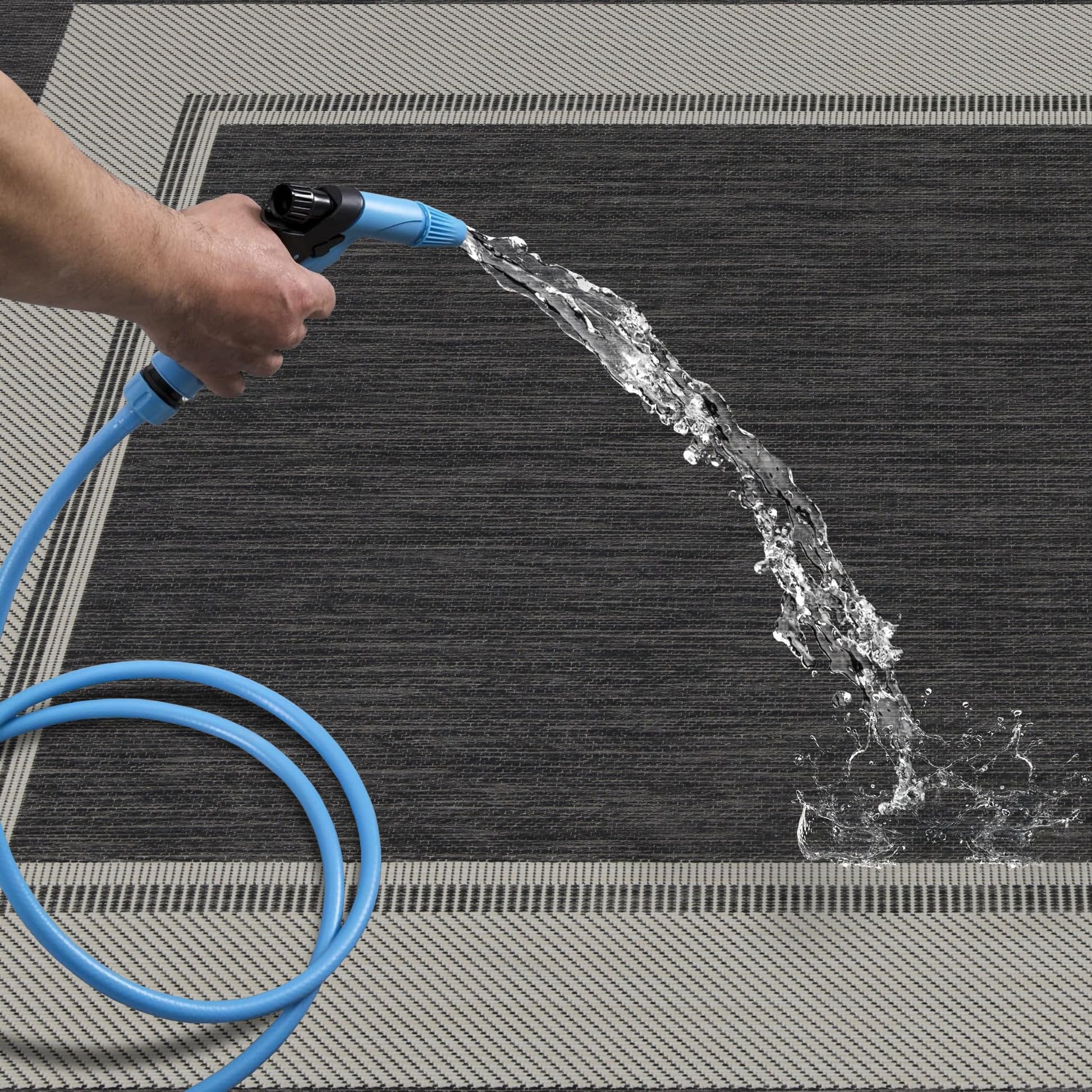 HomeArt Outdoor Rugs | Easy-Cleaning Indoor & Outdoor Area Rugs for Porch, Deck, Balcony, Garden, Picnic, Kitchen, Hallway | UV & Weather-Resistant Large Patio Rug Mats | Anthracite Cream 200 x 290 cm — view 5