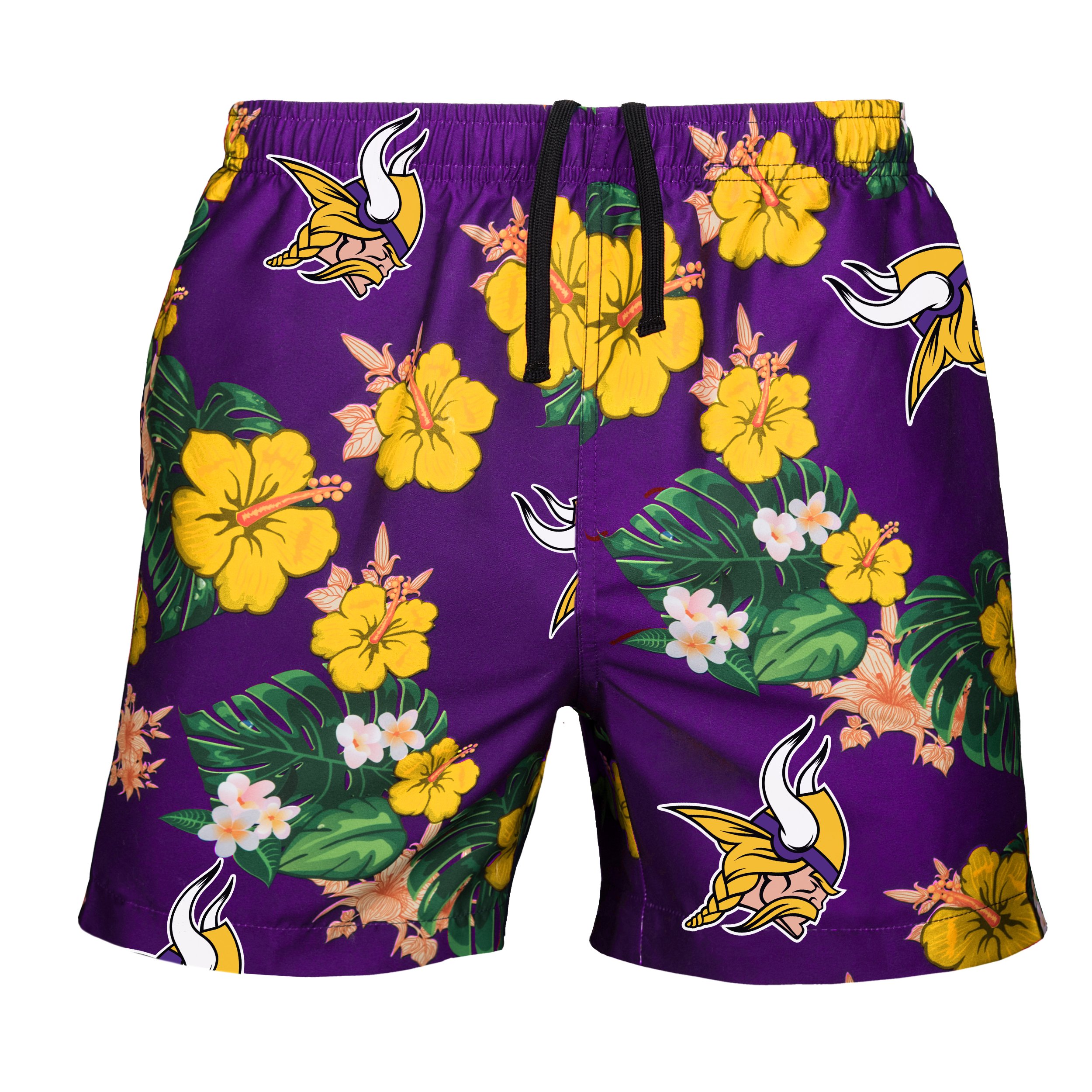 FOCO NFL Mens NFL Team Logo Floral Hawaiian Swim Suit Trunks