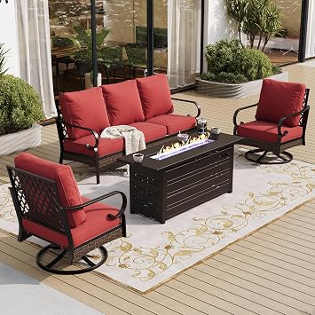 SUNSHINE VALLEY, 4 PCS Metal Patio Conversation Set, Fire Pit Table