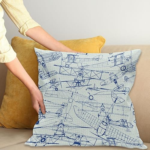 Miniatura 2 de Ambesonne Funda de cojín de avión, dibujos de aviones antiguos, vuelos clásicos con fechas, jets nostálgicos, estilo vintage, funda de almohada