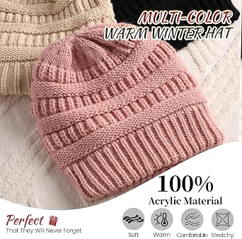 Ultrafun 3 Pack Satin Lined Beanie for Women, Slouchy Winter Hats with Silk Lined, Oversized Knit Warm Hat Skull Cap