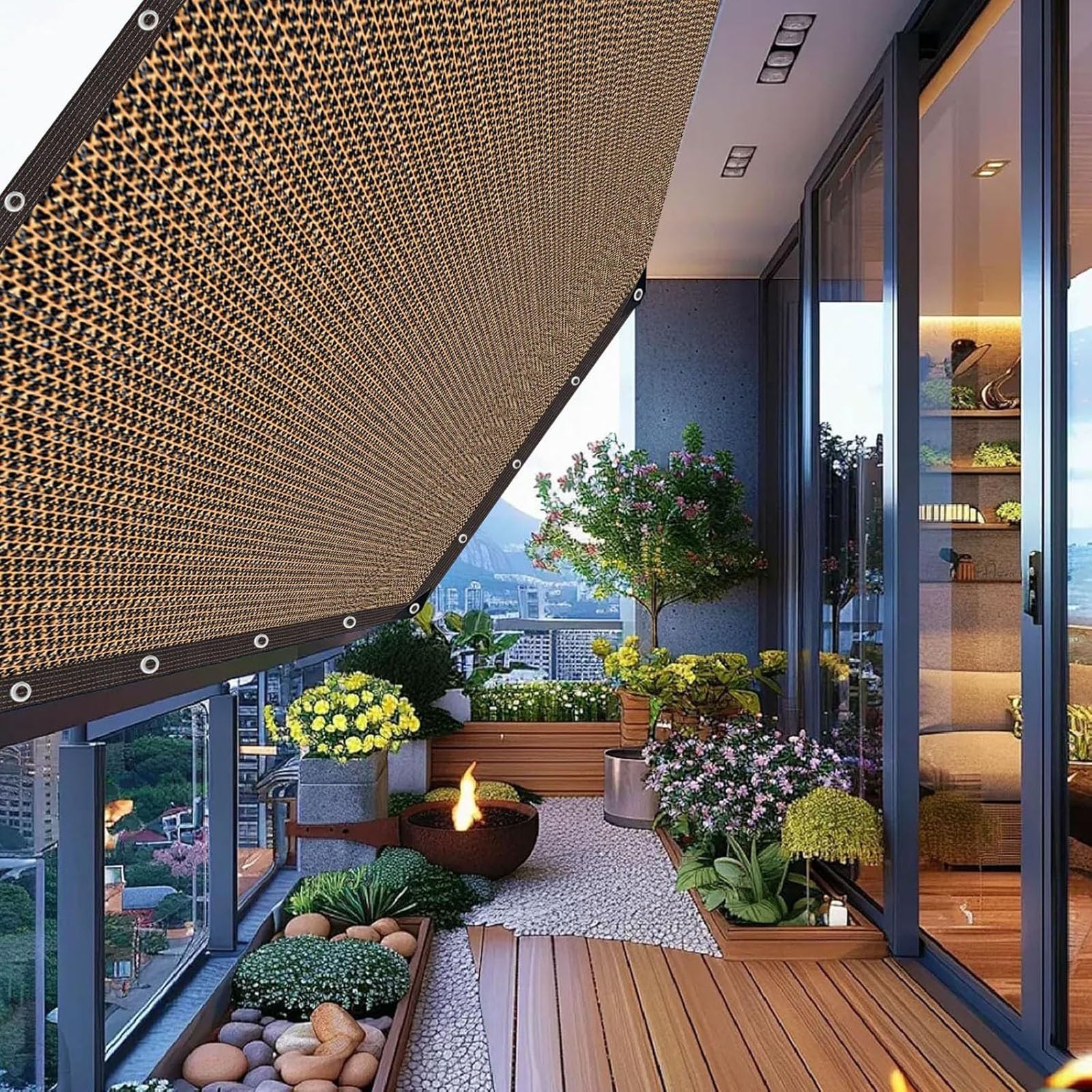 Recu - Baldacchino traspirante resistente ai raggi UV con occhielli per balcone e rifugio per animali domestici, protezione esterna durevole, design resistente al vento, 5 x 5 m, colore: marrone