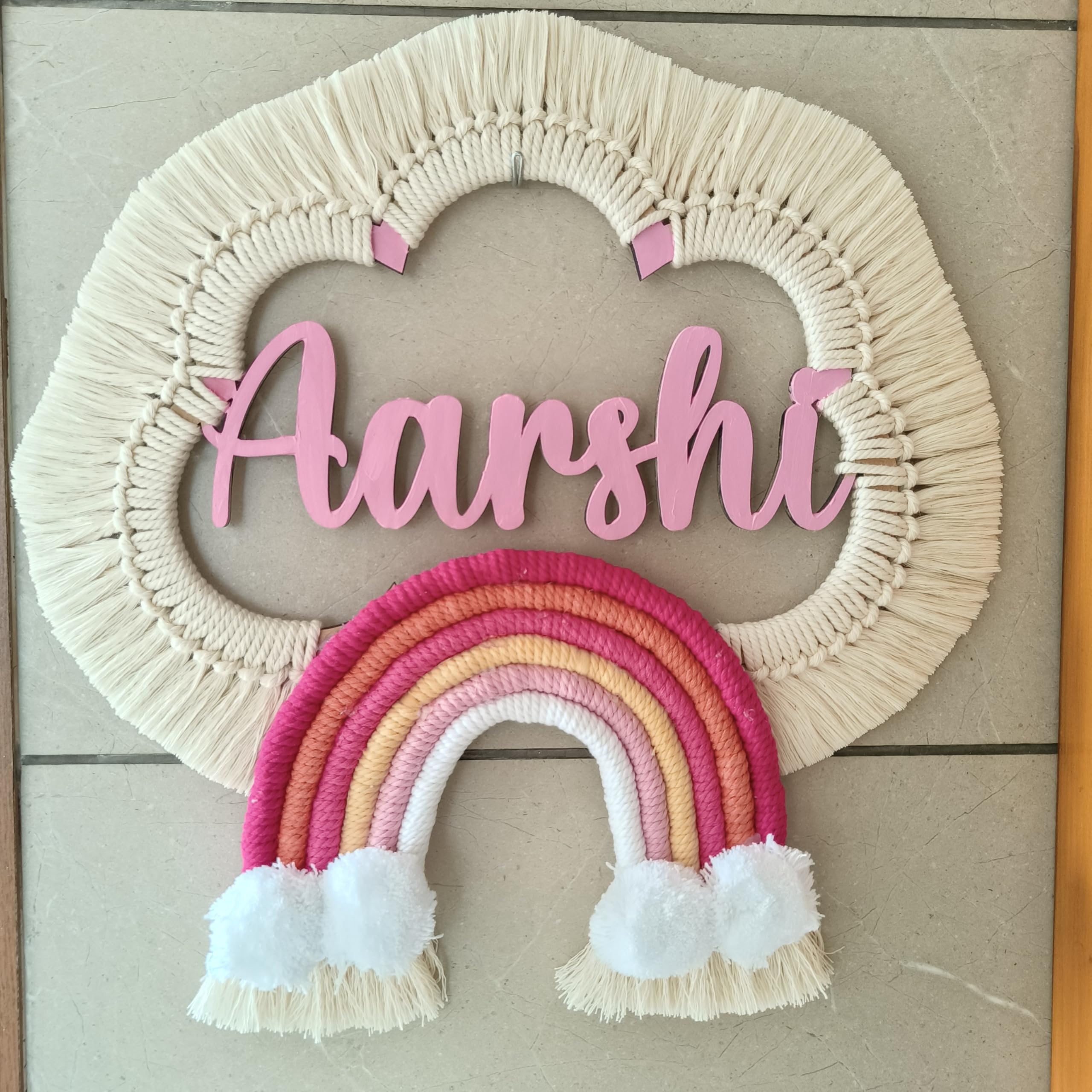 Knot-it-All Personalized Macrame Name Hanging, Custom Name Sign, Kids Name Plate/Nursery Boho Decor for Kids Room/Birthday Gift for Kids (Pink)-image-39