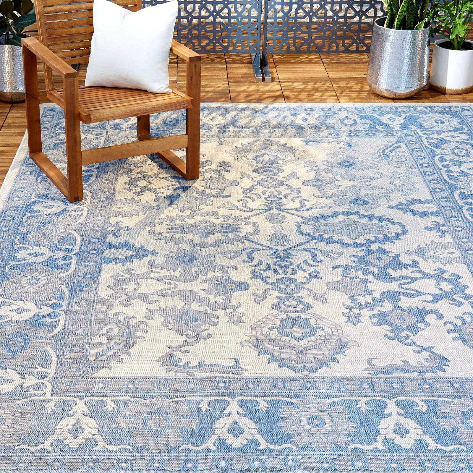 Home Dynamix Nicole Miller Patio Country Ayana Indoor/Outdoor Area Rug, 7'9"x10'2", Traditional Gray/Blue