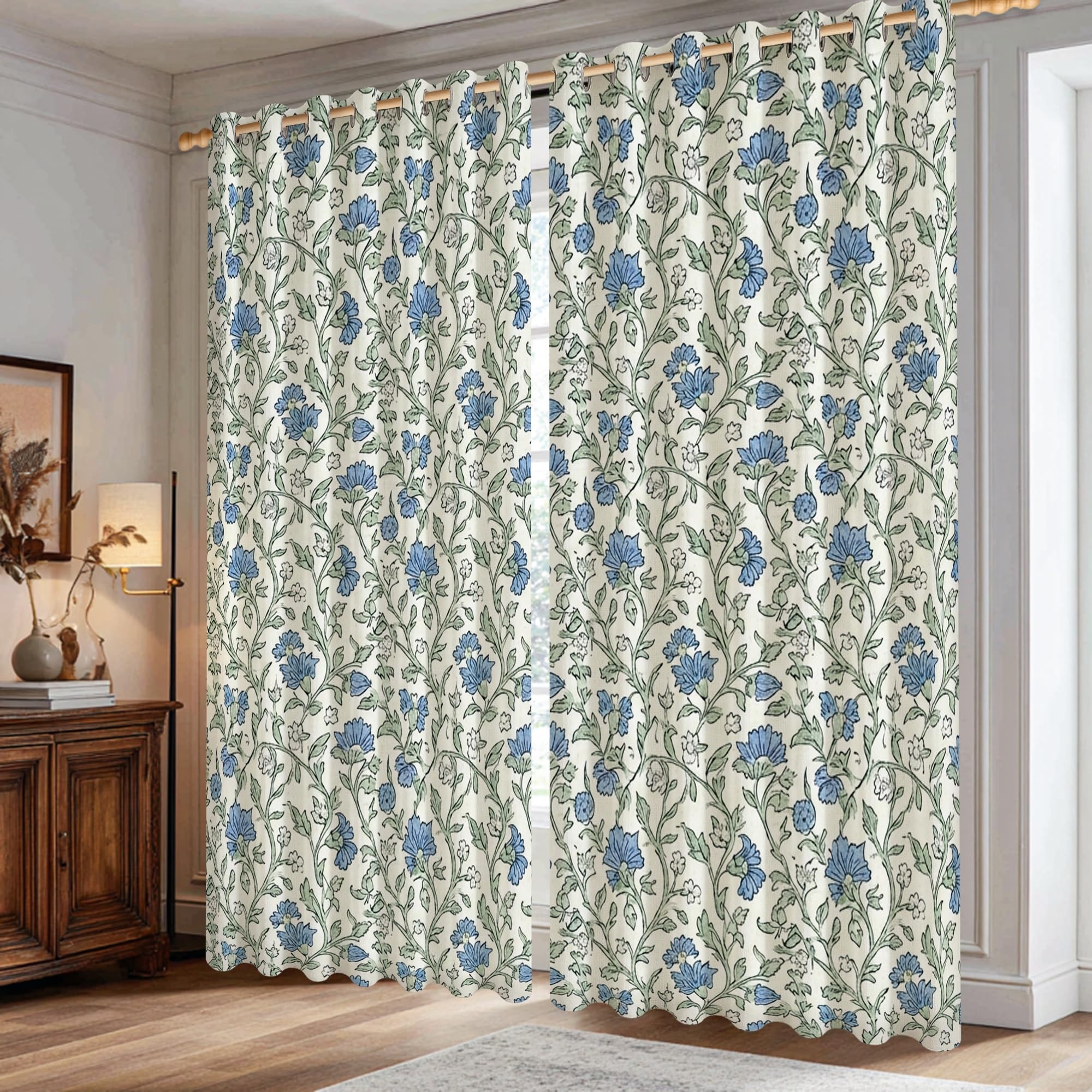 Rideaux occultants bleus à motif feuilles de vigne de 106,7x213,4 cm pour chambre
