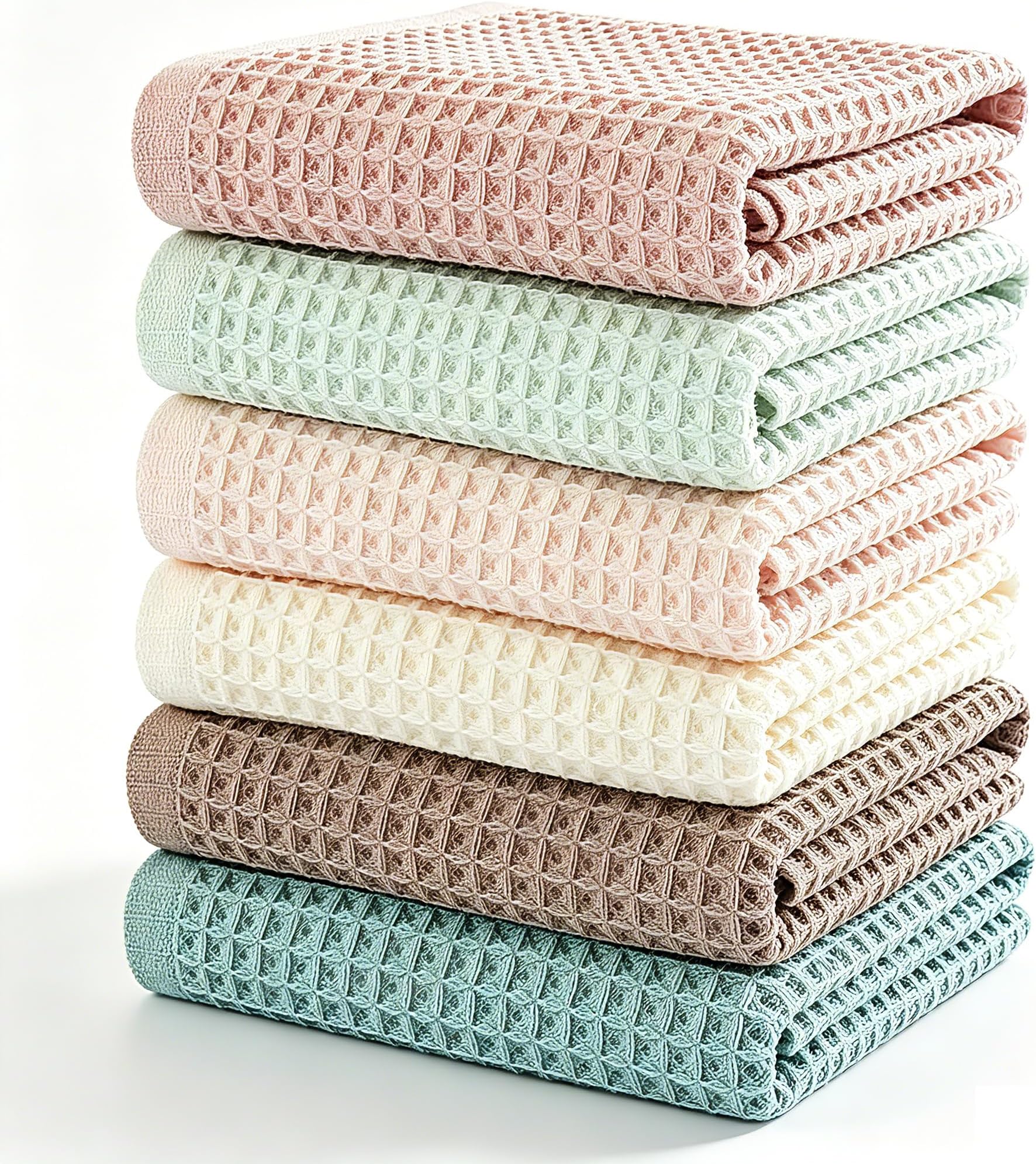 Kitchen Towels Set 6 Pack, 100% Cotton Waffle Weave Dish Cloths & Dish Towels, 13x13 Inch Hand Towels for Kitchen, Absorbent Quick-Drying Dish Rags for Washing Dishes, 6 Colors