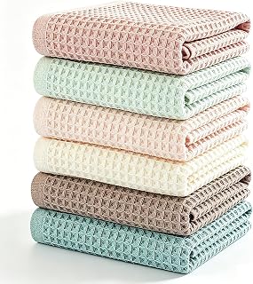 vfaejll Kitchen Towels Set 6 Pack, 100% Cotton Waffle Weave Dish Cloths & Dish Towels, 13x13 Inch Hand Towels for Kitchen, Absorbent Quick-Drying Dish Rags for Washing Dishes, 6 Colors