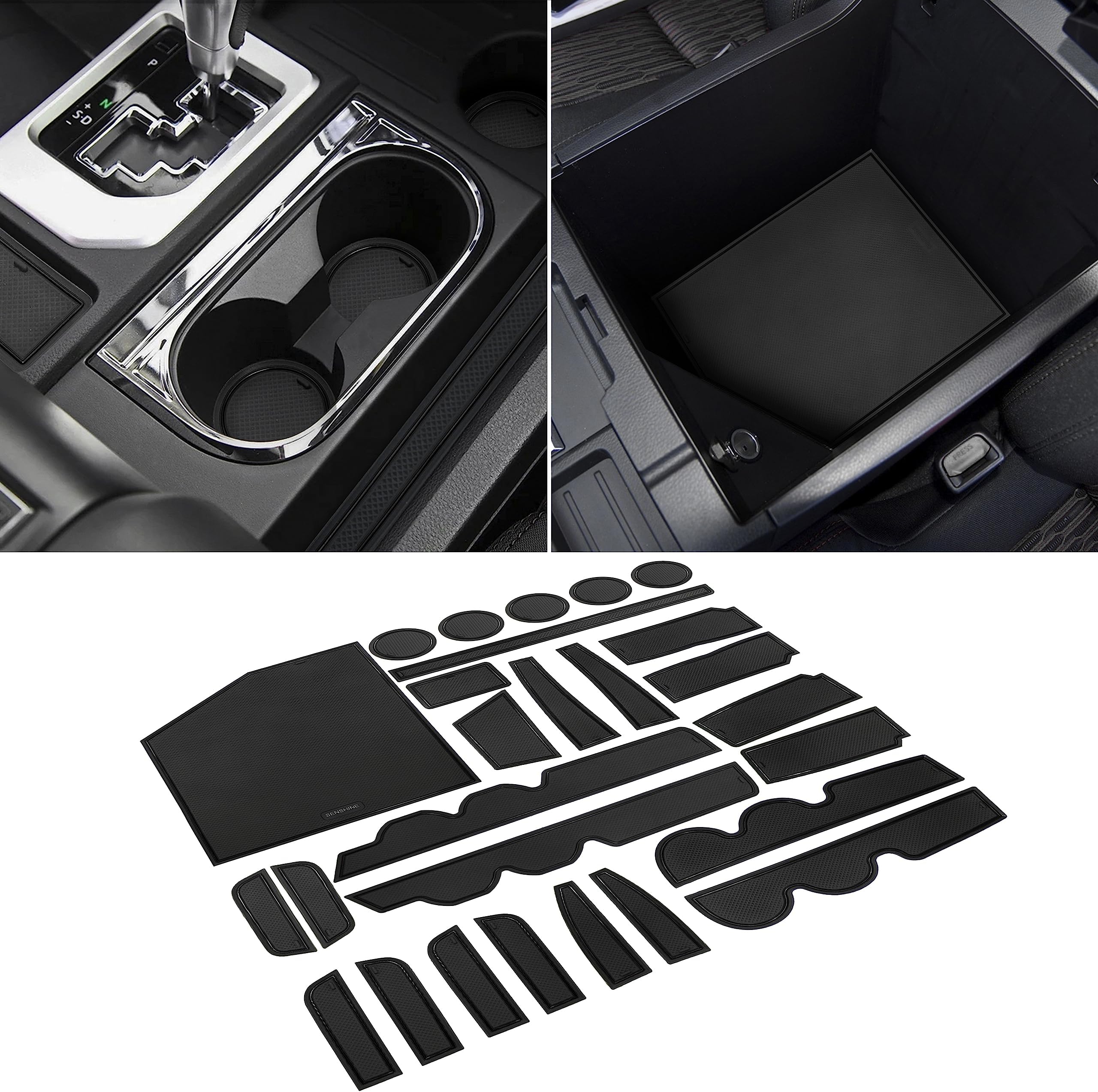 Custom Liners for Toyota Tundra Accessories 2014-2020 2021 Cup Holder Inserts, Center Console Liner Mats, Door Pocket Liners Kit (Bucket Seat, Black Trim)
