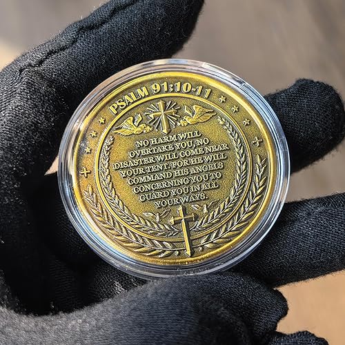 Miniatura 2 de The Arcángel Michael Watches Over Us - Moneda de desafío  Salmo 9110-11, moneda coleccionable religiosa inspiradora con funda protectora