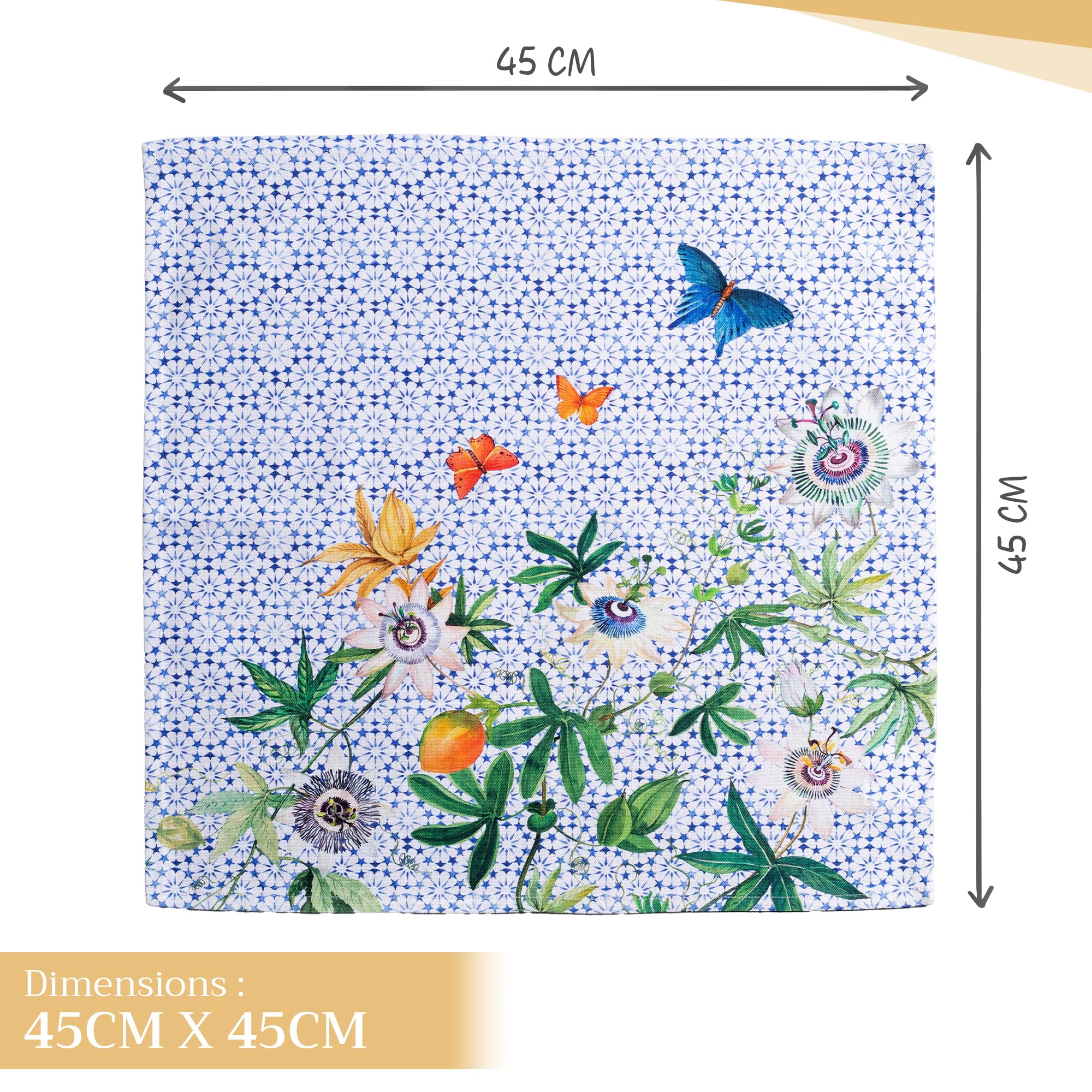 Maison d' Hermine Servilletas de tela (45 cmx45 cm) 100 % algodón, lavables, restaurante y camping, pasiflora – primavera/verano (juego de 4 unidades)