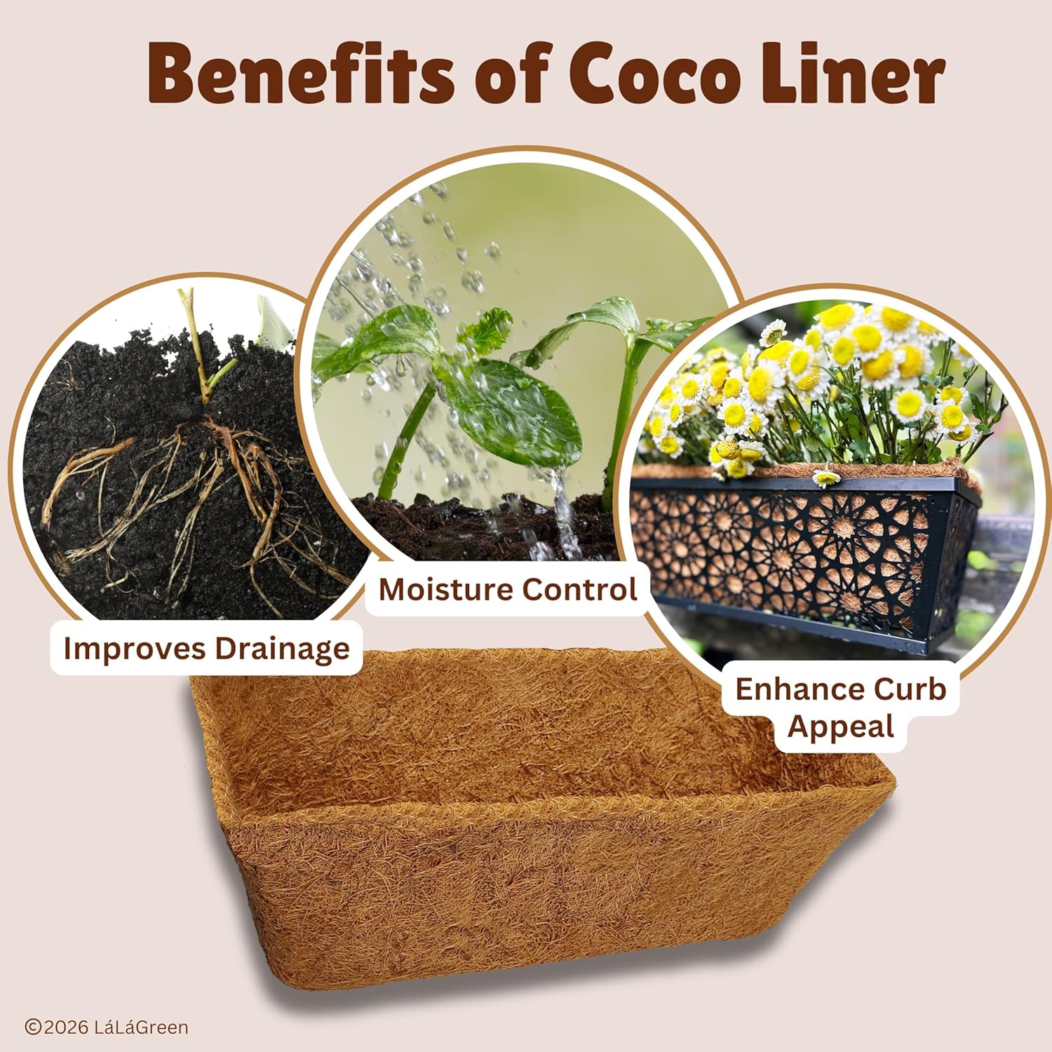 LaLaGreen 24" (2 Pack, Rectangular) Coco Liners for Railing Planter–Large Trough Coir Replacement for Wall Hanging Basket, Window Box, Pot Garden Balcony Holder–Available in 12-16" & Various Shapes