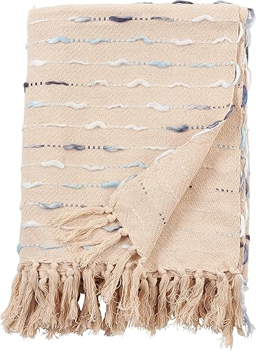 Miniatura 2 de SARO LIFESTYLE Manta con diseño de rayas cosidas, azul, 50 x 60 pulgadas (TH377.BL5060B)