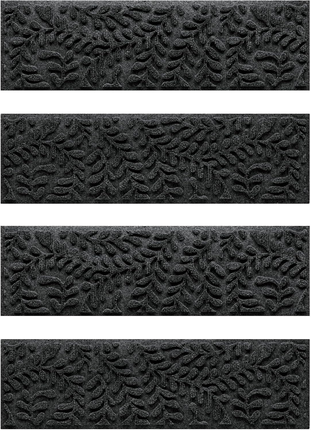WaterHog Boxwood Stair Treads for Indoor Ourdoor Stairs, Absorbent All-Weather Stair Runner with Rubber Backing, Dirt & Moisture Trapper, Easy Clean Mat, Made in USA, 8.5"x30", 4pcs, Charcoal