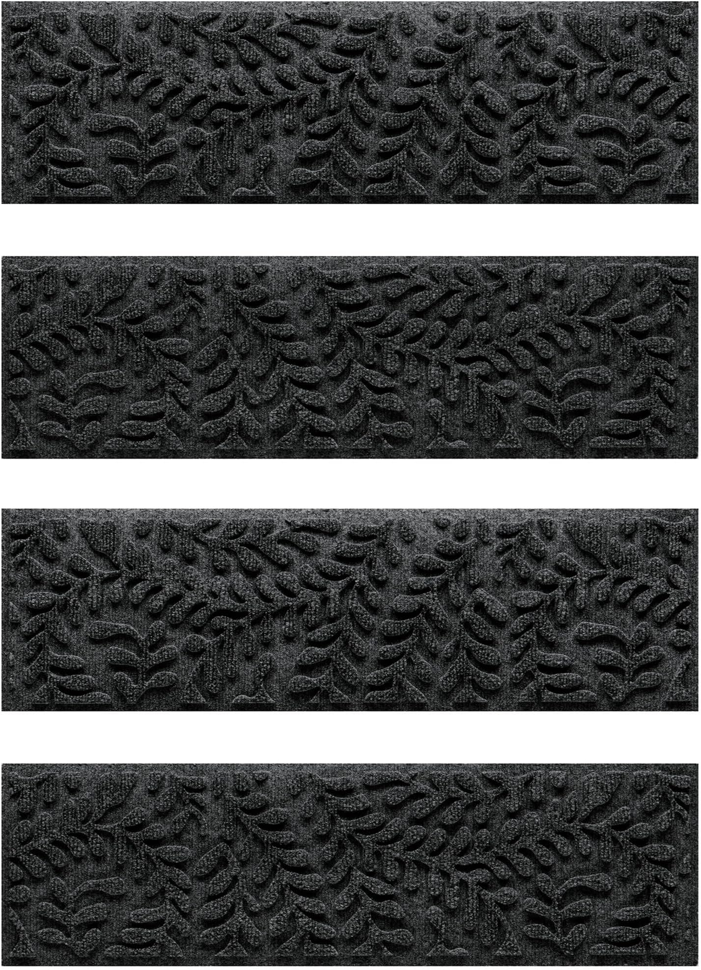 Boxwood Stair Treads for Indoor Ourdoor Stairs, Absorbent All-Weather Stair Runner with Rubber Backing, Dirt & Moisture Trapper, Easy Clean Mat, Made in USA, 8.5"x30", 4pcs, Charcoal
