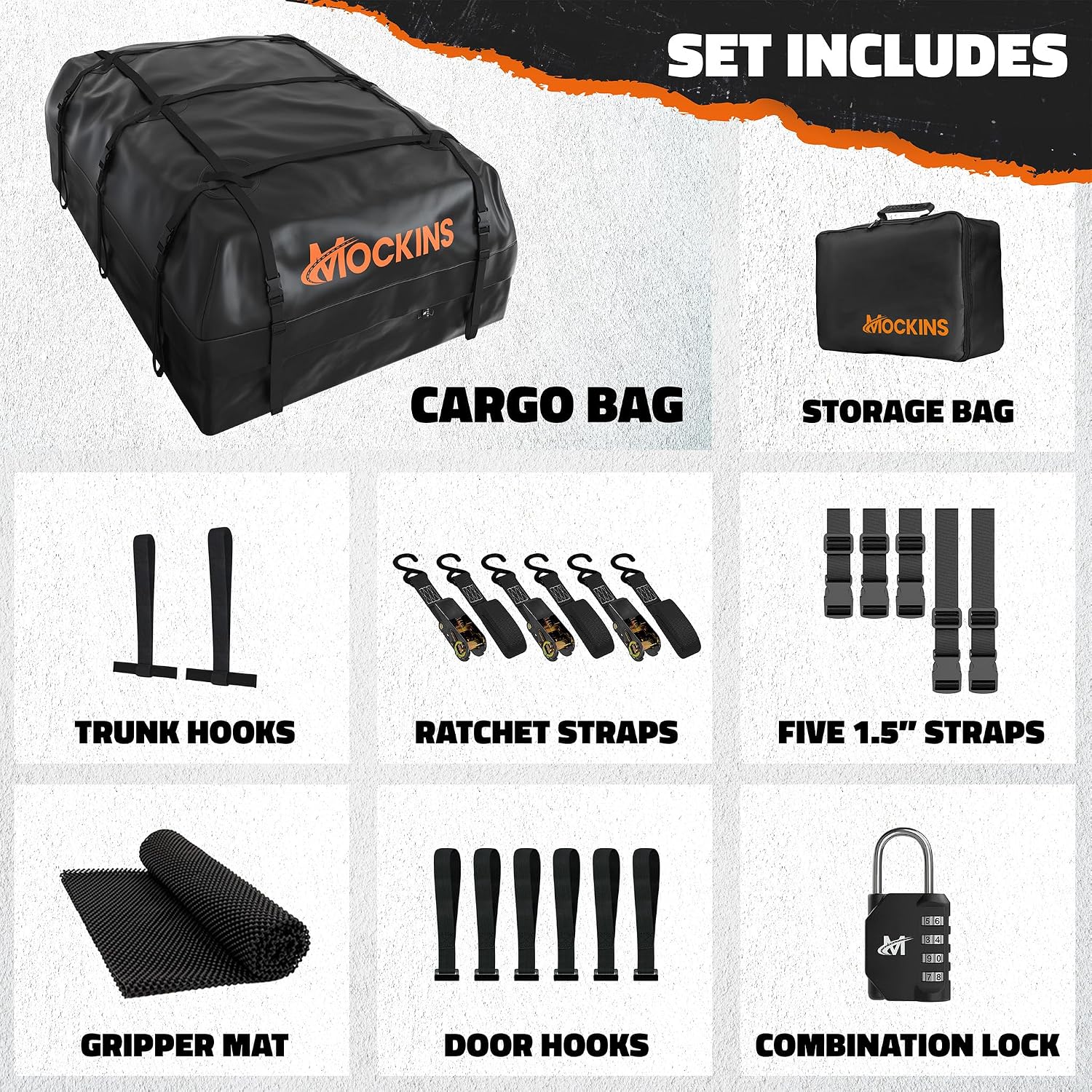 Mockins 40 CuFt XXL Soft-Shell Car Roof Bag 72"x48"x20" with Accessories