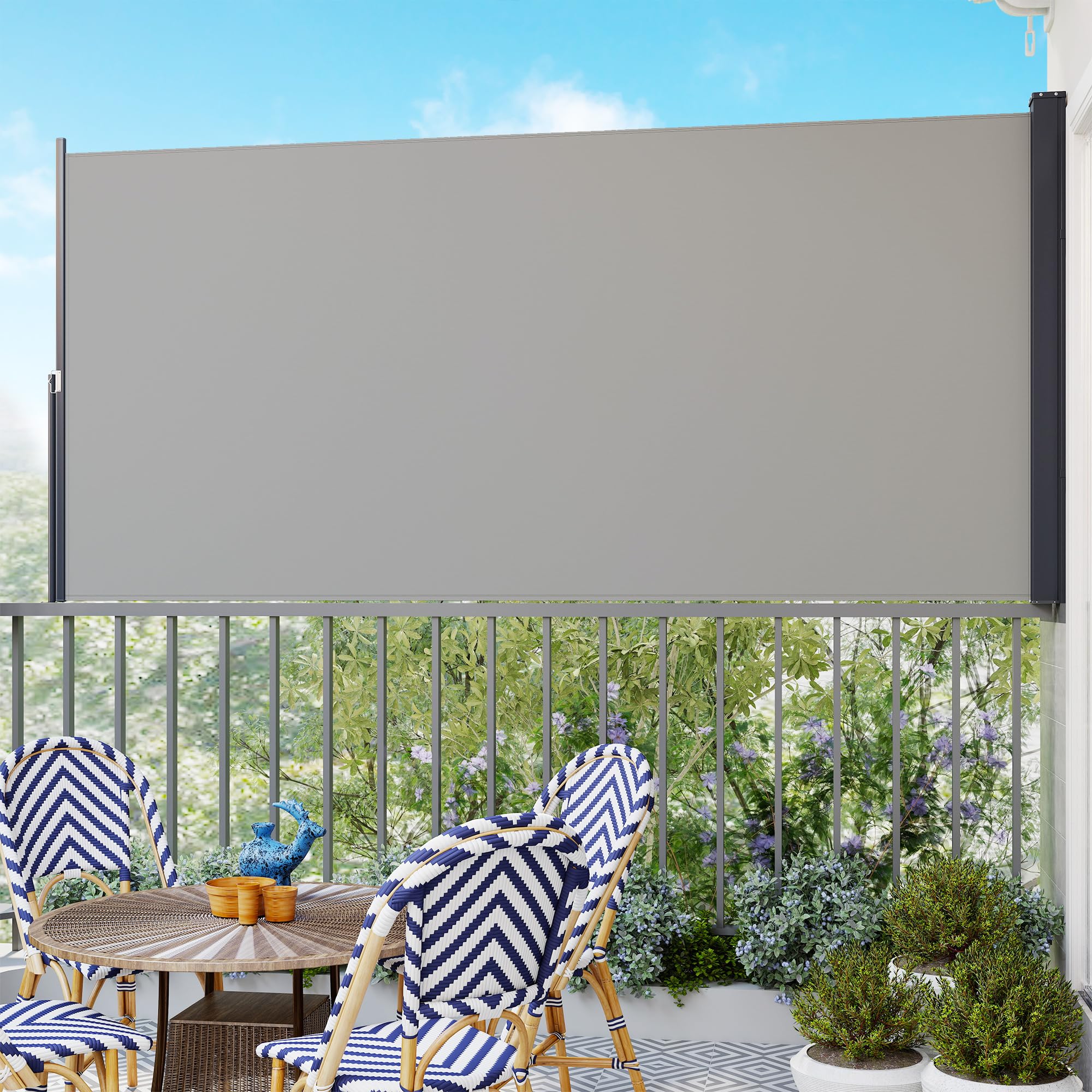 Outsunny Toldo Lateral Retráctil Pantalla Anti-UV 300x140 cm Gris Claro | Pantalla Enrollable, Mampara de Privacidad, Impermeable, Exterior, Jardín, Balcón, Terraza