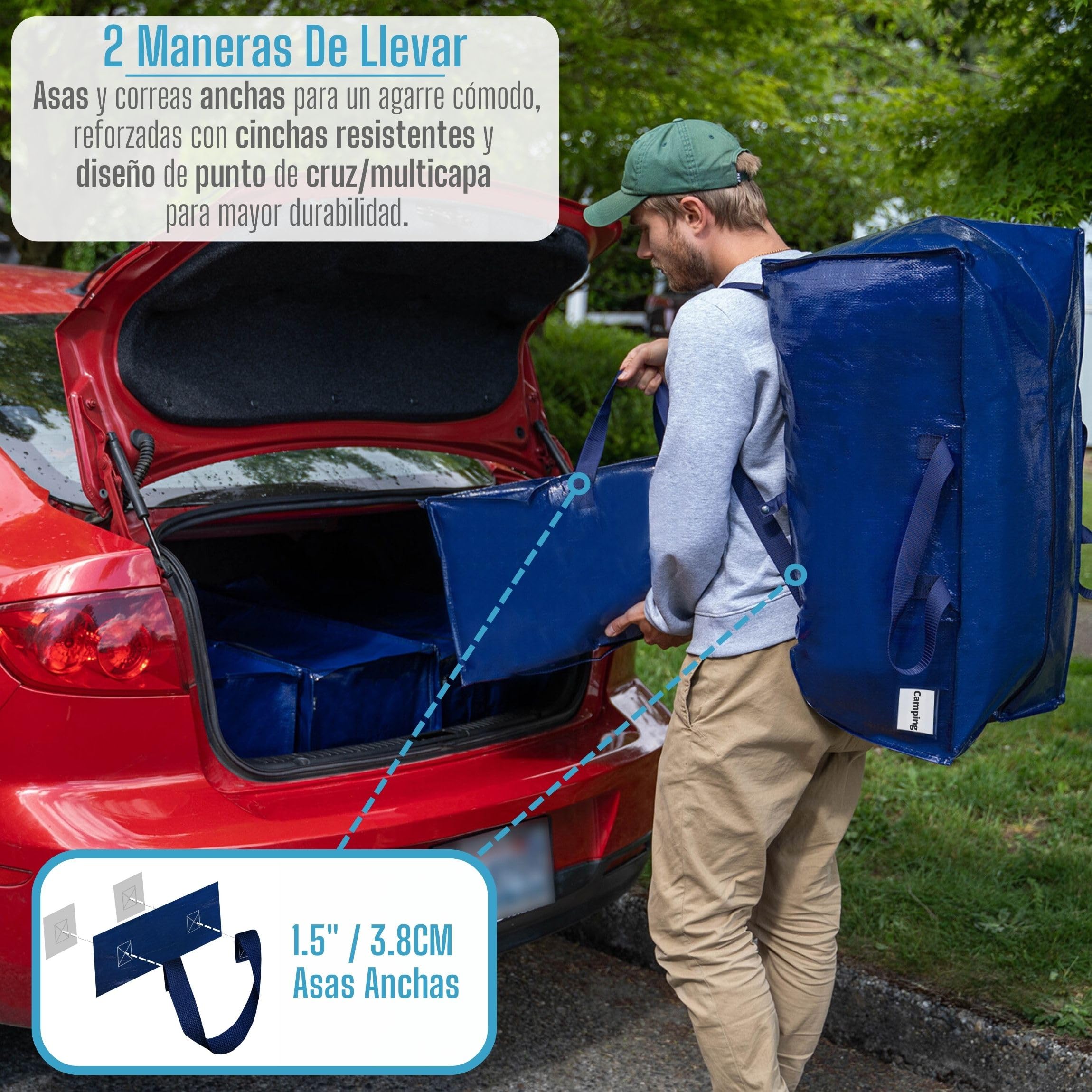 VENO Pack de 6 Bolsas de Mudanza, Almacenamiento Extra Grande con Correas de Mochila, Cremalleras y Asas Resistentes, Bolsas de Lavandería para Guardar Ropa y Embalar (Azul, Pack de 6)