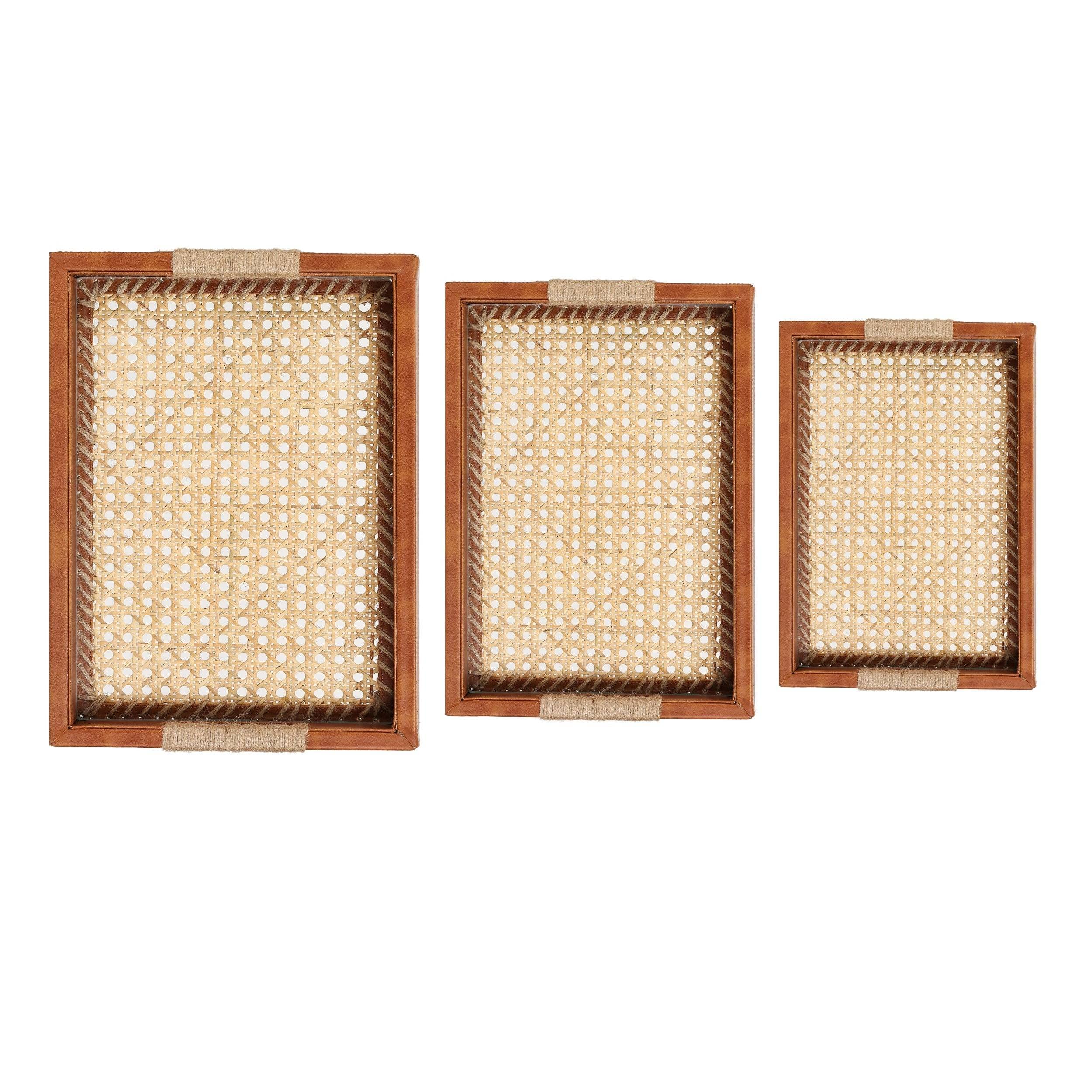 Smitam Premium Cane and Wicker Serving Trays|Kitchen Countertop Storage Shelf Coffee Table Decorative Tray (Small 1 Piece) - 12.1X9.5X2 Inches