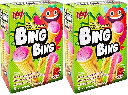 Vista 6 de Hapi Bing Bing - Bocadillo de cono con relleno de sabor a fresa, 2.5 onzas