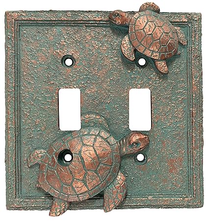Top Brass Sea Turtle Nautical Beach Art Decor - Electrical Cover Wall Plate Bronze/Verdigris Finish - Single Switch, Double, Rocker, Outlet (Double Switch)
