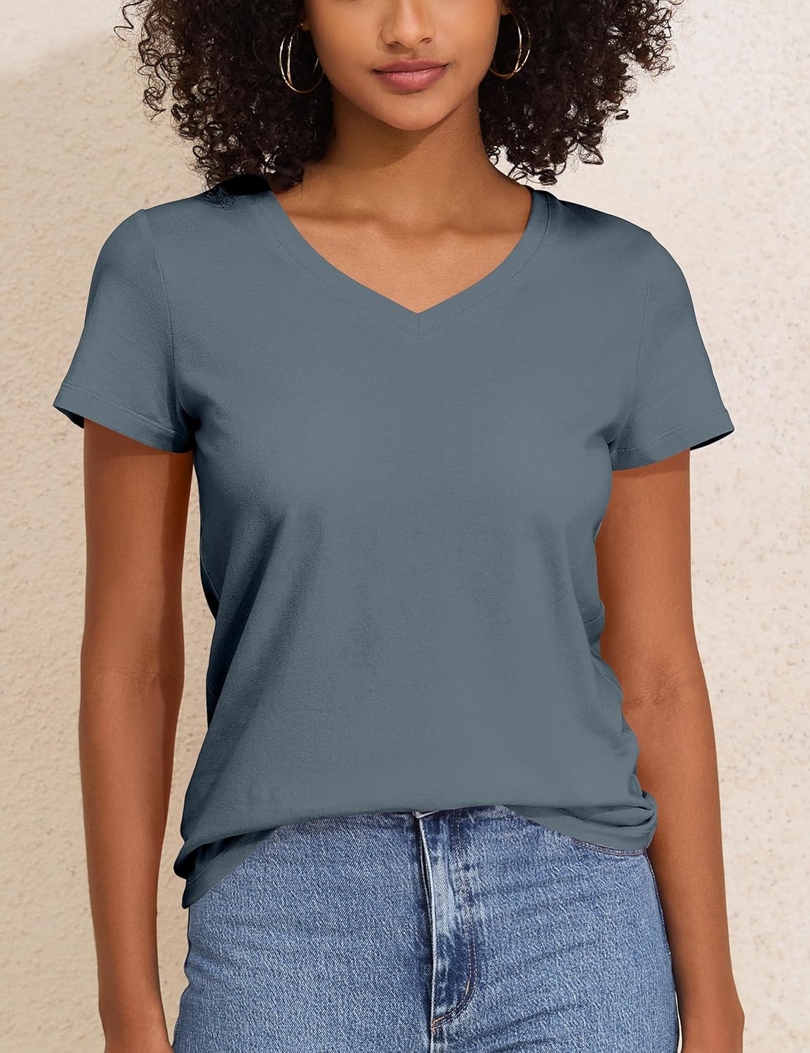 PrettyGuide Womens Cotton Short Sleeve Tops V Neck T Shirts Loose Fit Soft Basic Tees Trendy Casual Summer Tops - Image 4