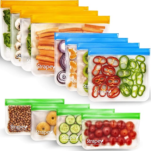 [12 pack] Reusable Snack Bags keep Food Fresh, Easy Lunch Bags are Durable and Food Grade, Reusable Freezer Bags and Leak Proof, Hand Washable Food Storage Sandwich Bags Eco-Friendly for your Kitchen