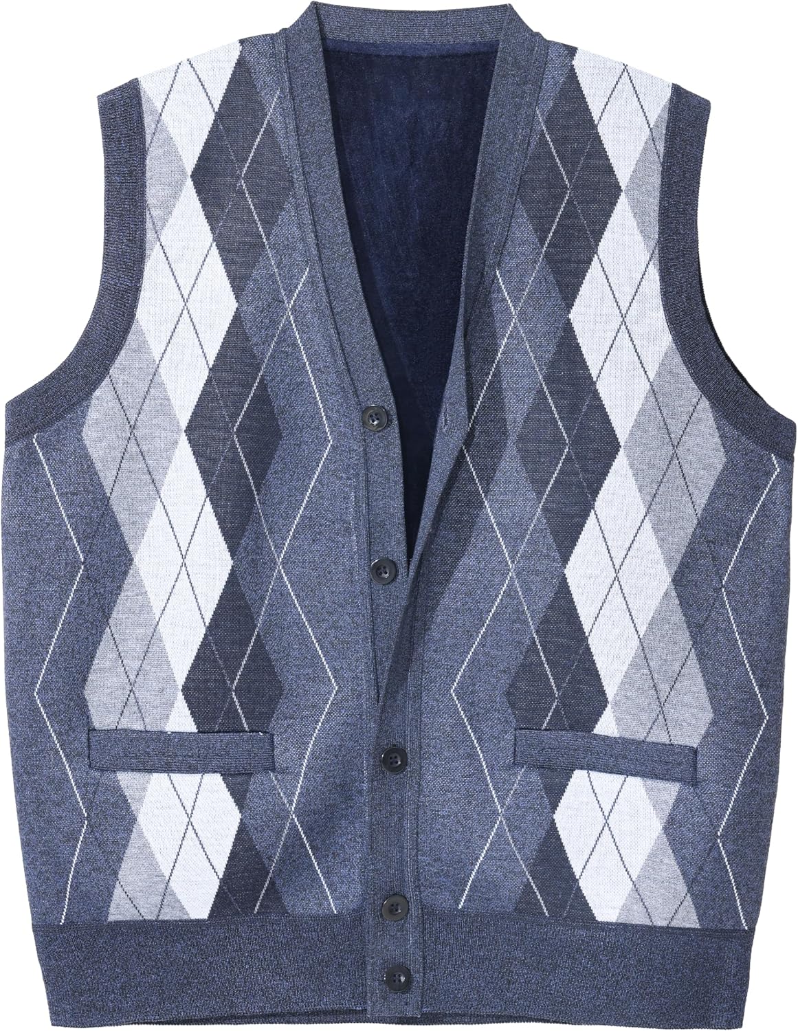 LemonGirl Mens Plaid V-Neck Cardigan Sweater Vest Sleeveless Button Casual Knitwear - Image 2