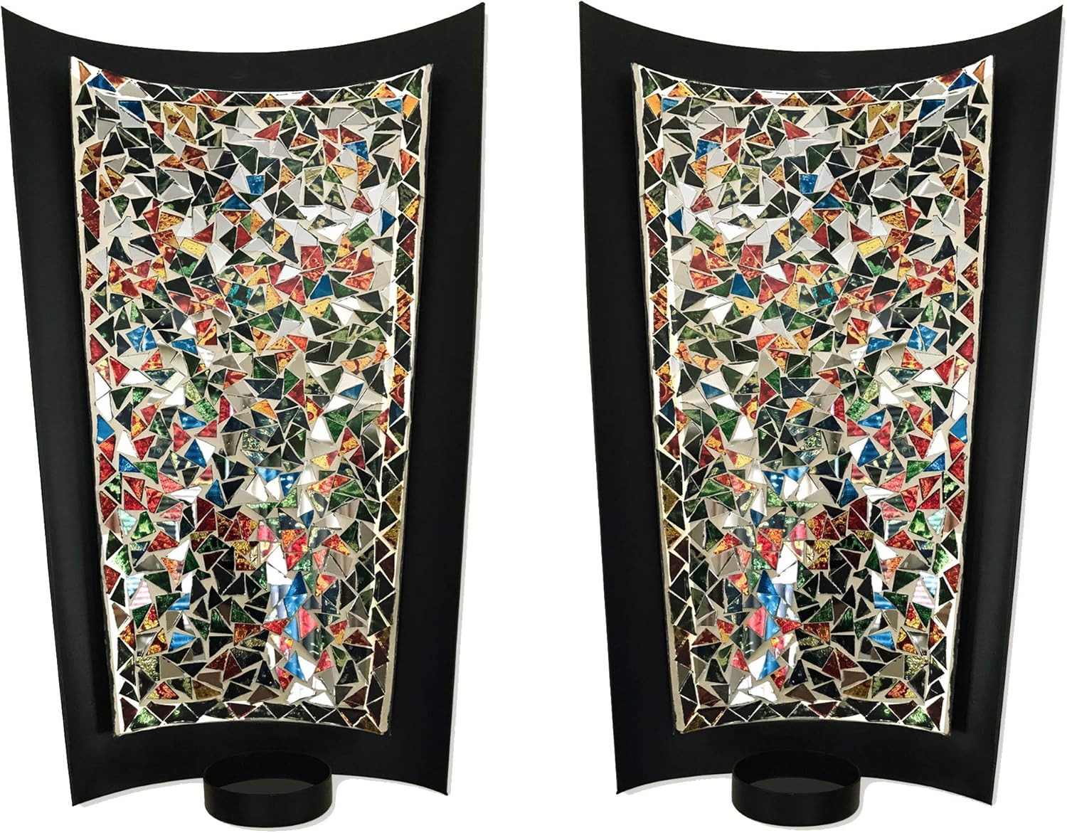 Mosaic Wall Sconce Set of 2 Tealight Candle Holders - Abstract Metal Wall Art Candle Sconces Pair