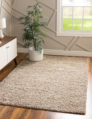 Unique Loom Solid Shag Collection - Alfombra de área (5 pies 3 pulgadas x 8 pies, rectangular, gris pardo)