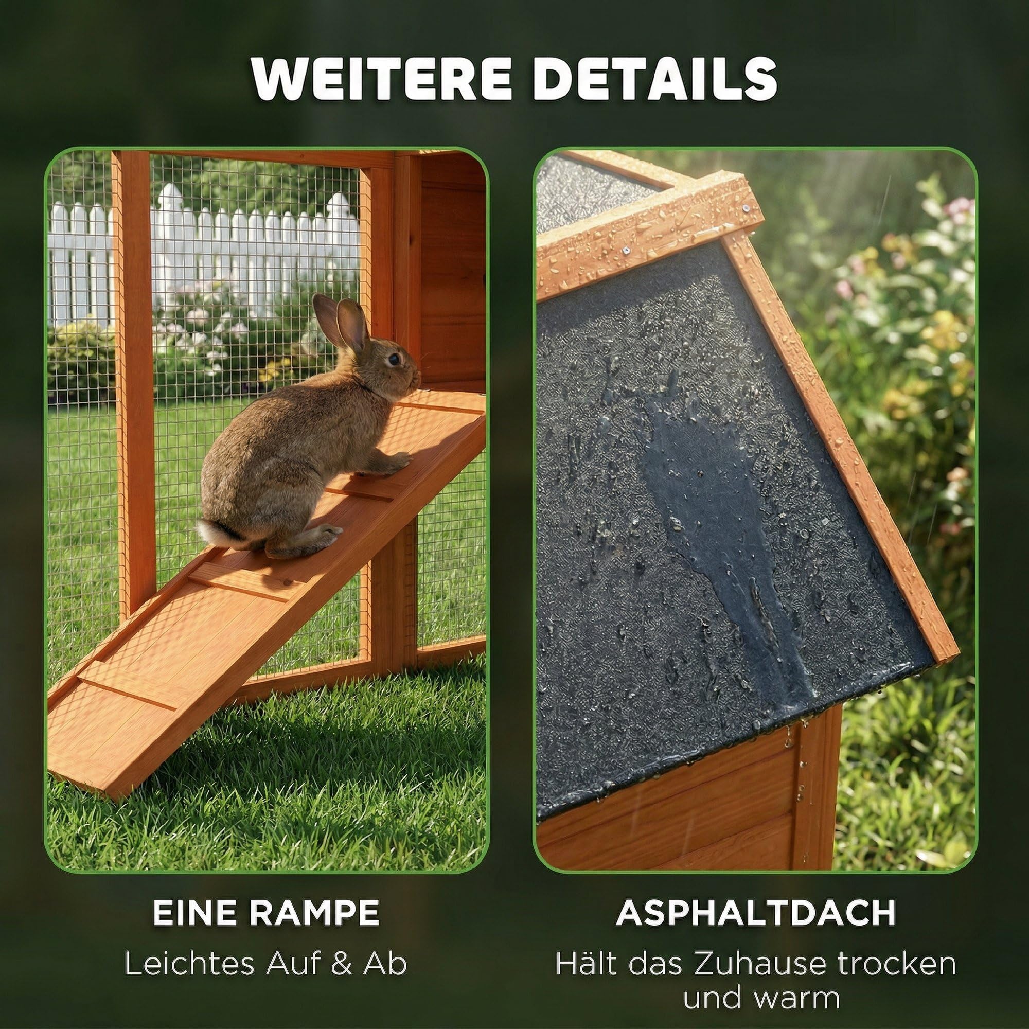 PawHut Conejera de madera de 2 niveles, 123,5 x 62,6 x 92,5 cm, con tejado de betún impermeable, rampa, puerta, jaula para conejos, pollos, patos, exteriores, color naranja