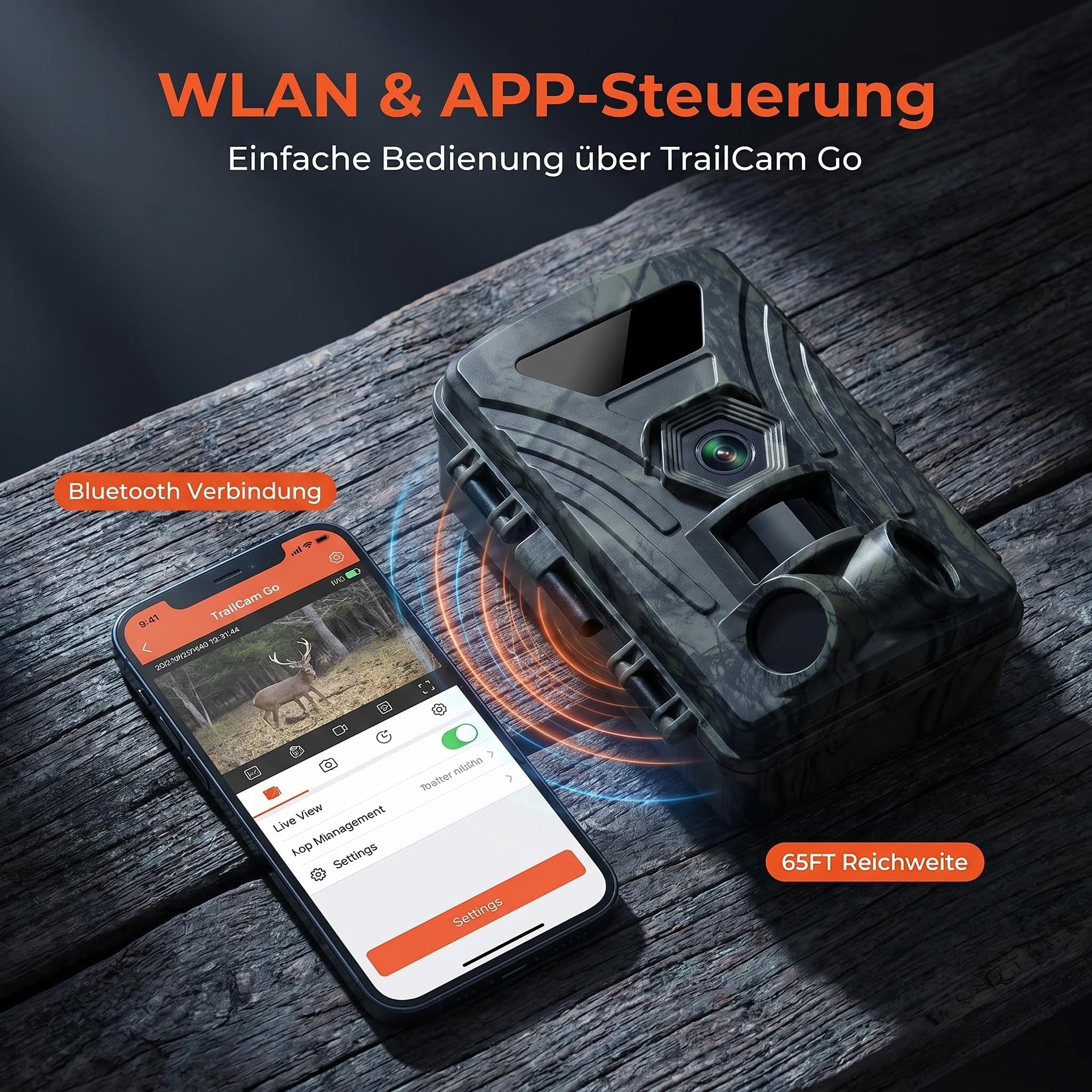 8K Wildkamera WLAN, 60MP Full HD Wildkamera mit Handyübertragung App, Infrarot Wildtierkamera mit 32G SD Karte, Bewegungssensor, Nachtsicht, 0,1s Auslösezeit, IP66