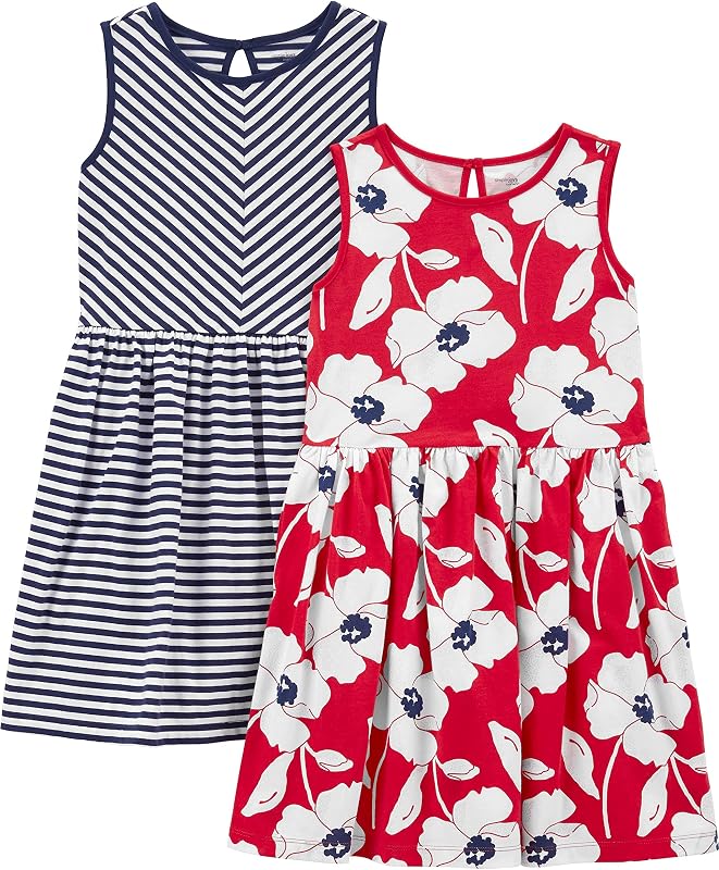 Baby Girls Short-sleeve and Sleeveless Dress Sets, Pack of 2