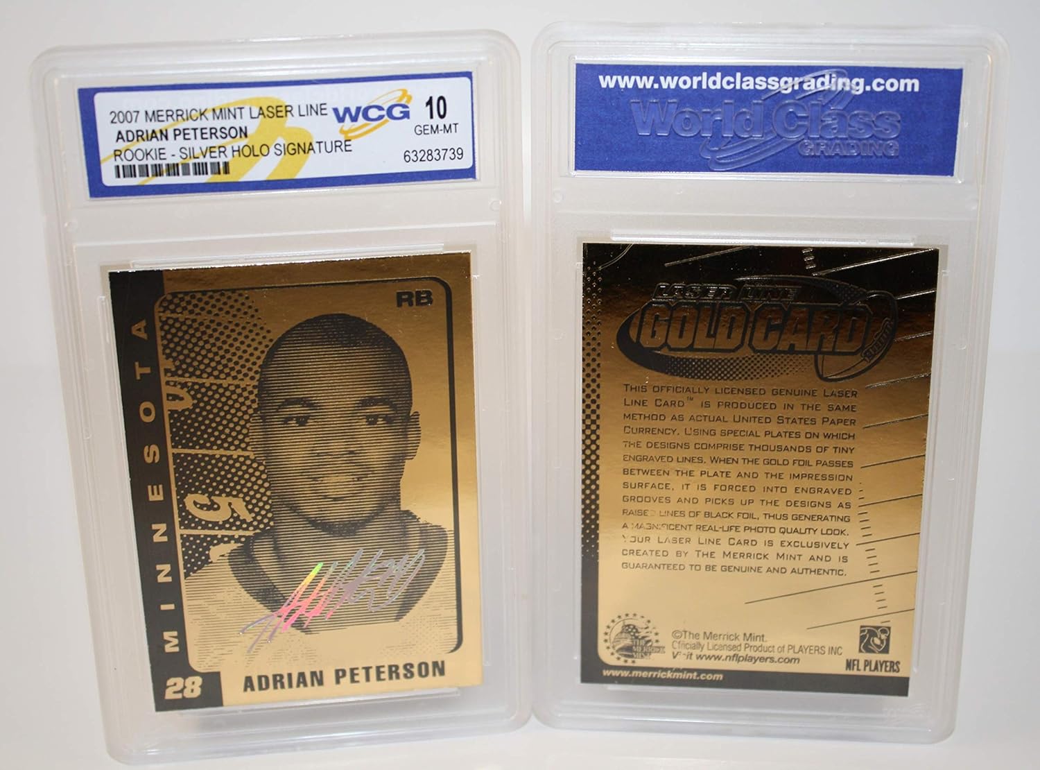 Adrian Peterson 2007 Laser Line Gold Card Rookie Vikings Graded GEM Mint 10