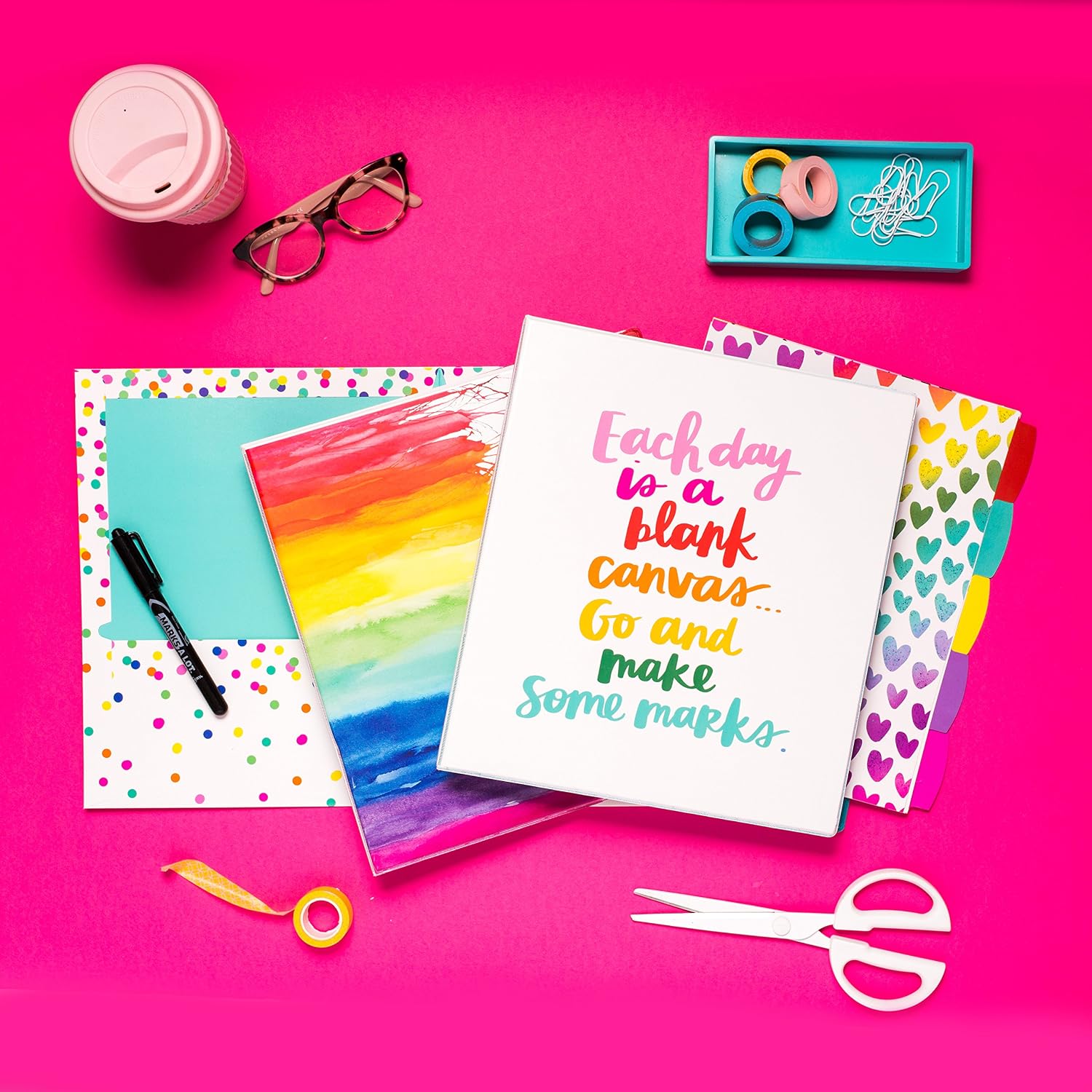 Avery + Amy Tangerine Designer Binders, 1" Round Rings, 175-Sheet Capacity, Watercolor & Canvas, 2 Binders (26853)
