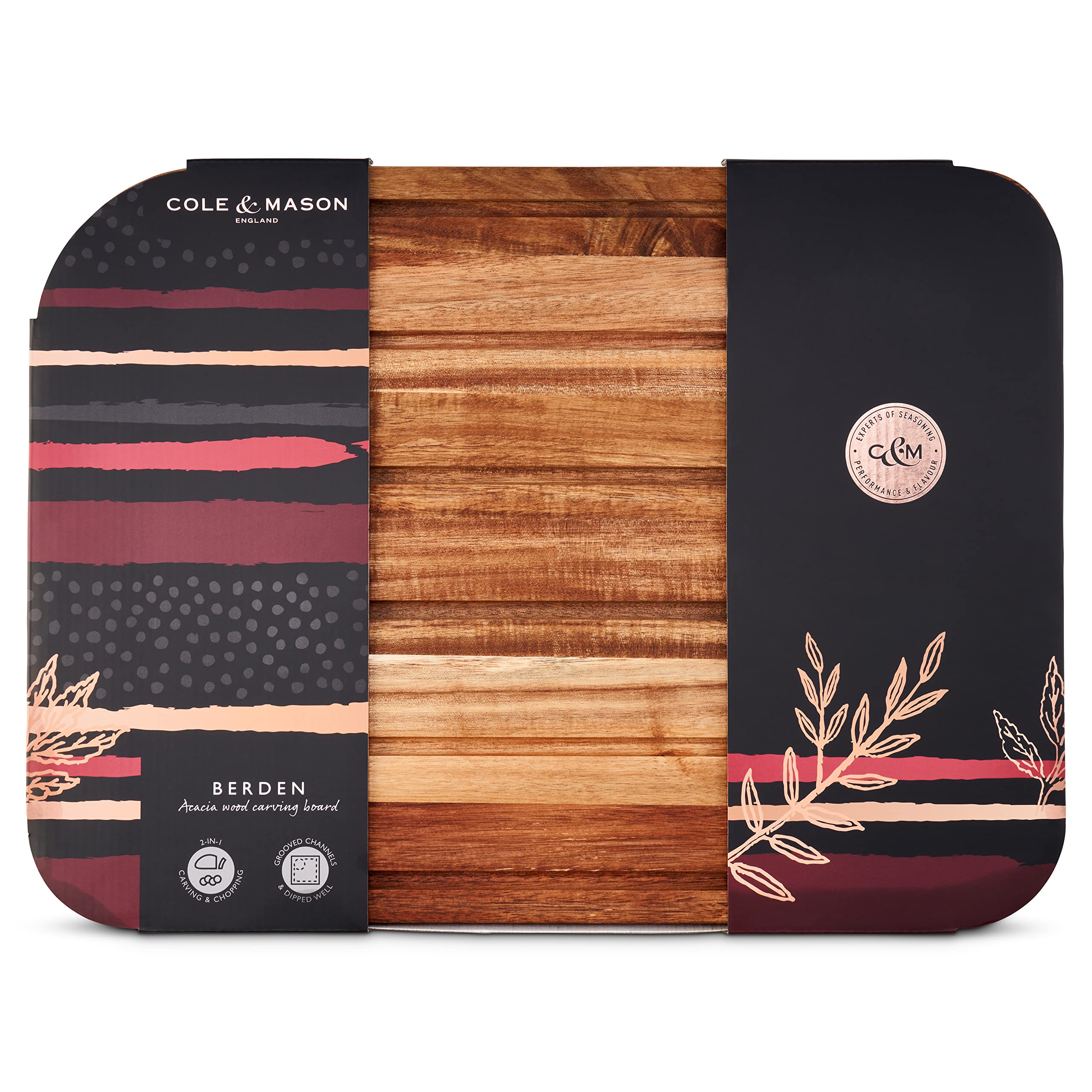 Cole & Mason H722129 Berden Planche a Decouper en Bois Pour Viande/Poisson Avec Rainure À Jus | (L)467mm x (W)347mm x (D)29mm | Ne pas laver au lave-vaisselle | Garantie de 2 Ans