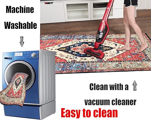 Miniatura 6 de Bringsine Alfombra vintage de 2 x 4.3 con medallón envejecido, bohemio, para entrada, entrada, alfombra de lana sintética, para interiores, baño,