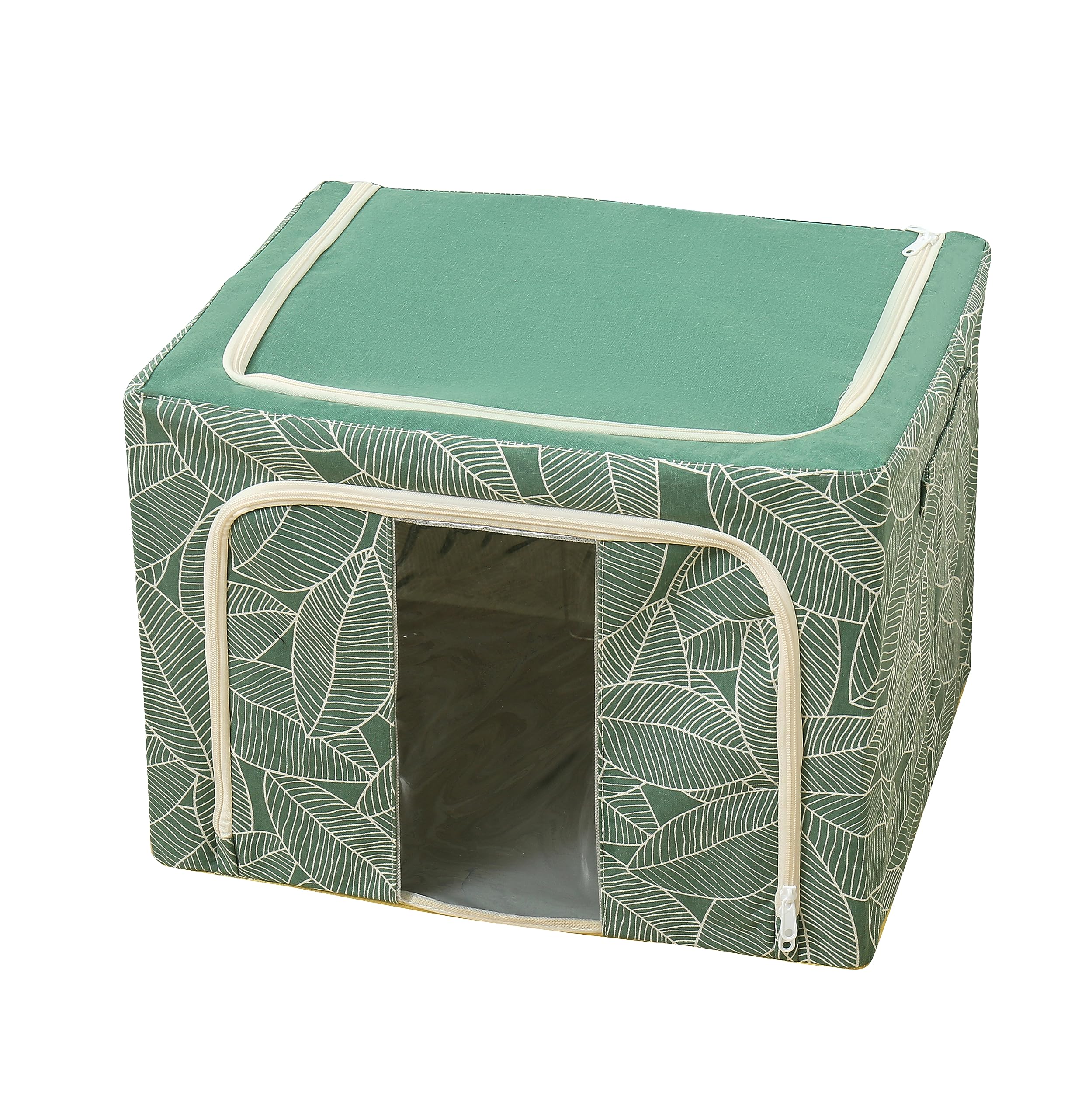 House of Quirk Large Capacity Clothing Storage Box with Steel Frame Support, Clothing Storage Box with Transparent Window and Carry Handles - 66 Litre (Pack of 1, 50x40x33cm, Green Petals) (B0CDRJNJWF) Amazon Price History, Amazon Price Tracker
