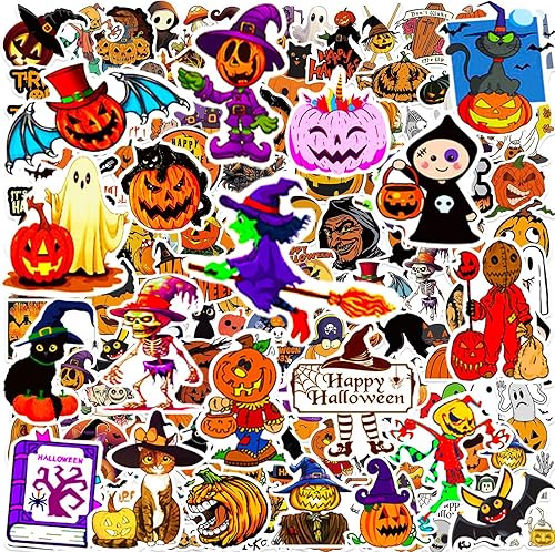 Calcomanías de Halloween, 100 calcomanías temáticas de calabaza de Halloween a granel, vinilo impermeable para fiestas de Halloween, regalos de