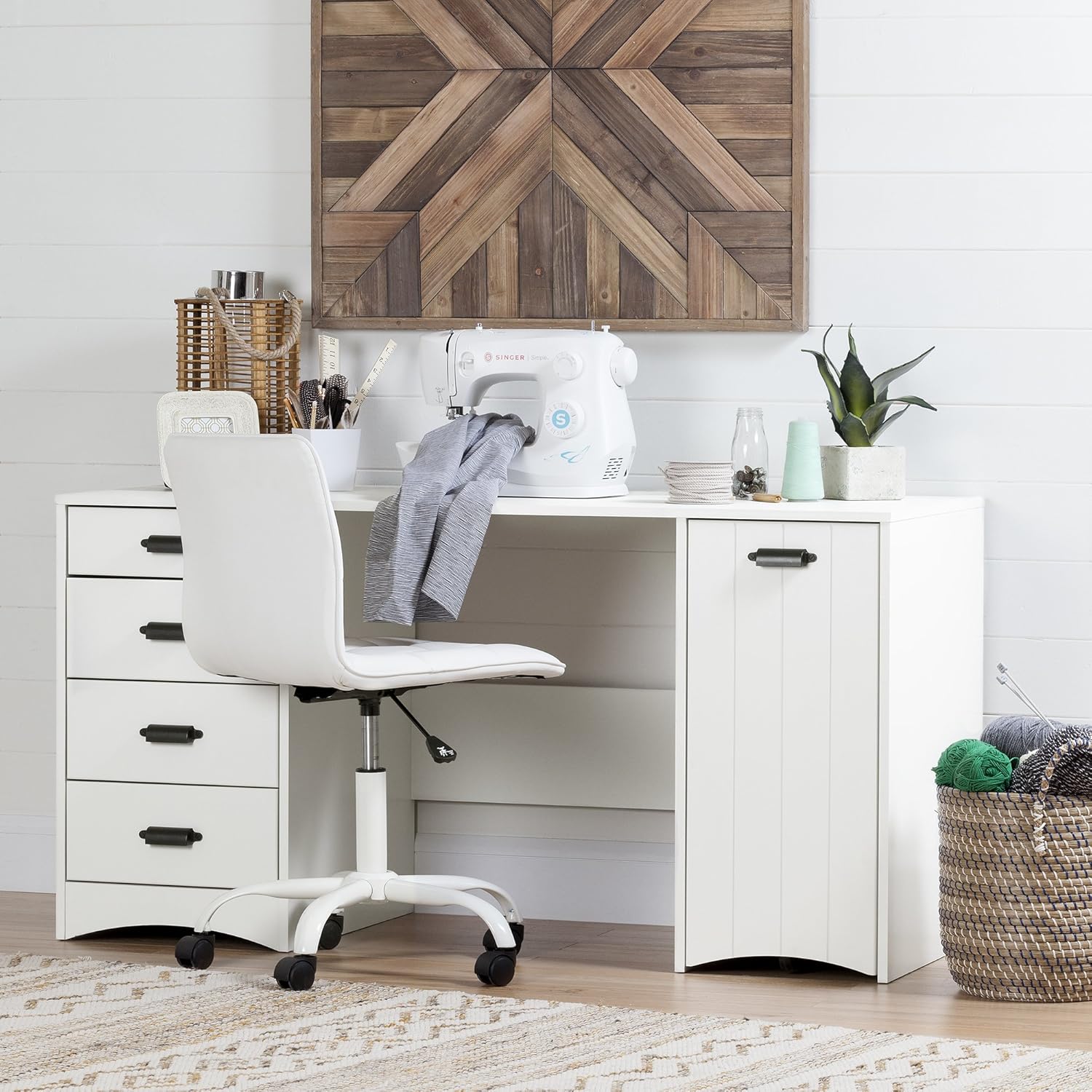 Pure White Sewing Craft Table with Storage and Drawers