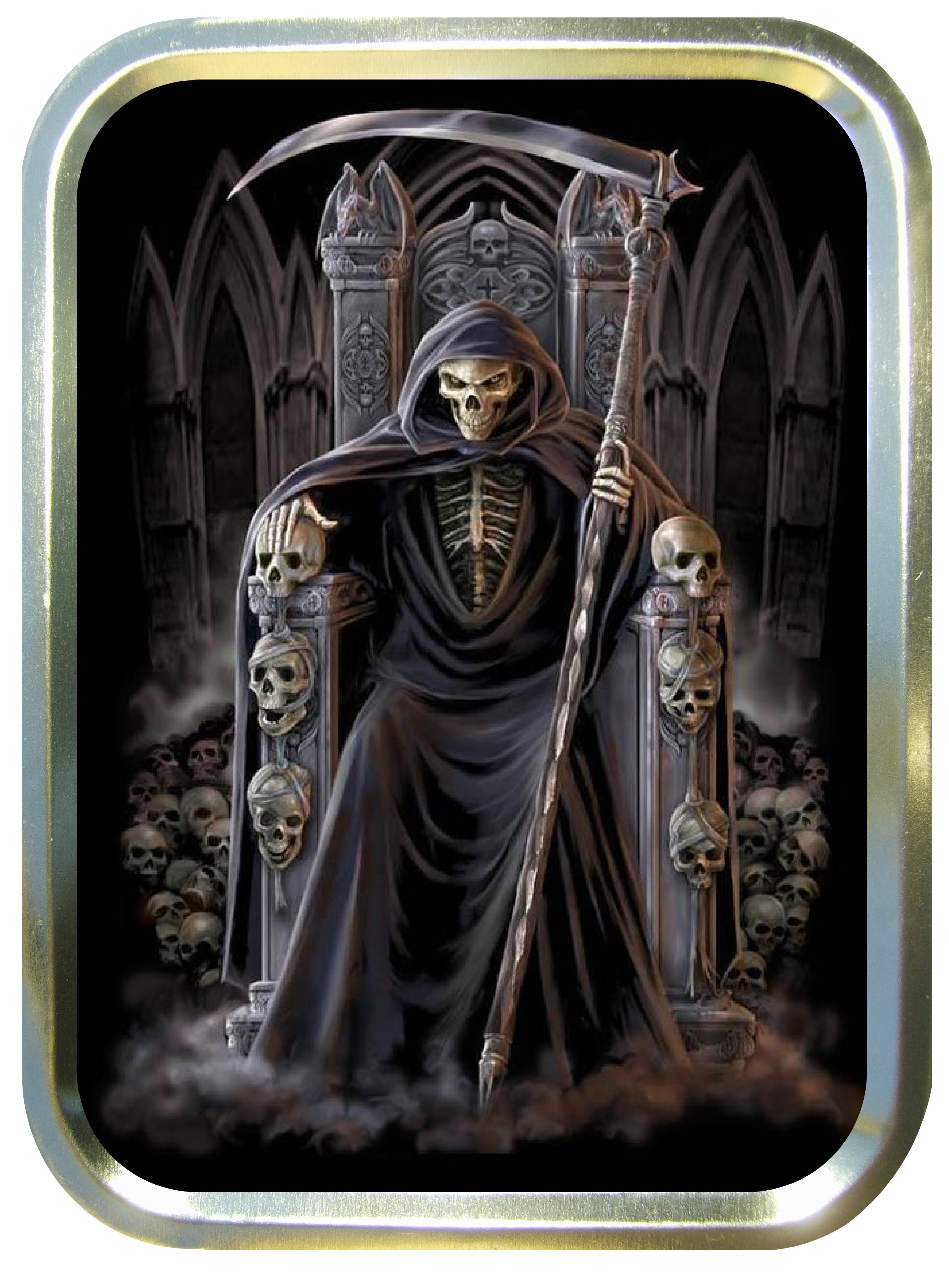 Noveltyshack Gold Grim Reapers Throne 2Oz Tobacco Tin,Pill Box, Stash Can,Sewing Tin